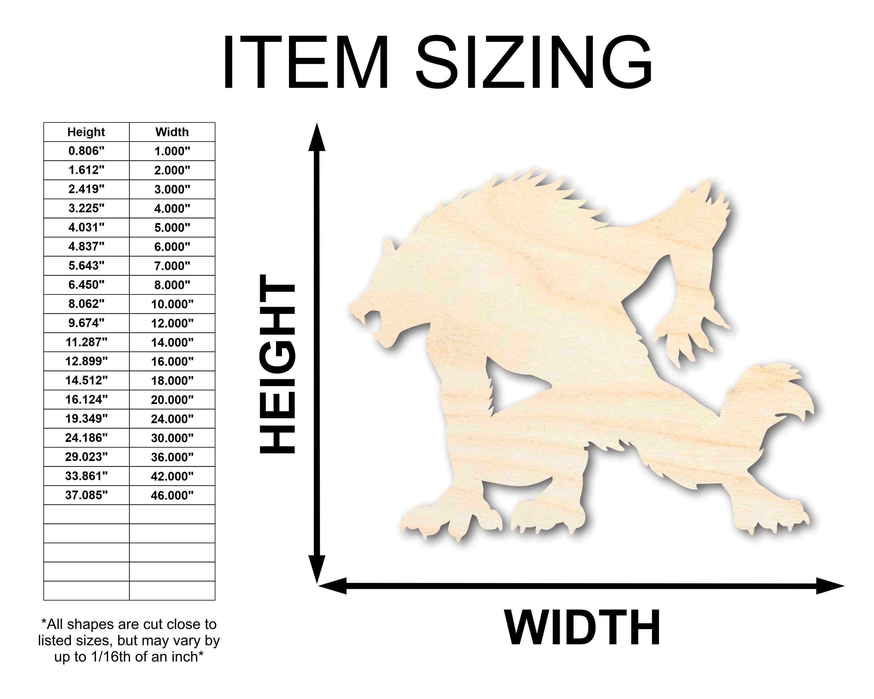 Unfinished Baltic Birch Plywood Werewolf Shape Craft - Sizes up to 46 Inches