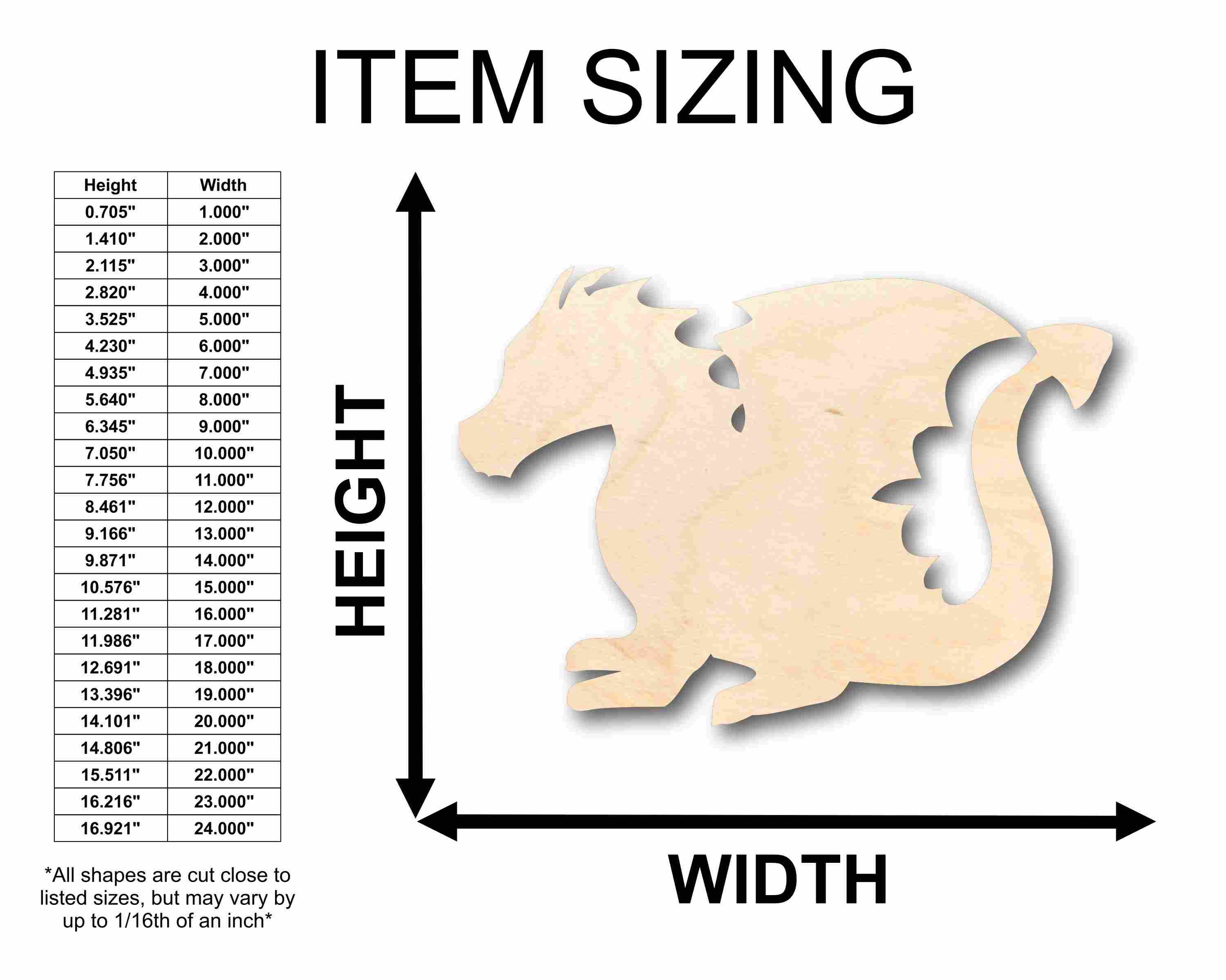 DIY Unfinished Natural Wood Cute Dragon Silhouette - Up to 46 Craft Options