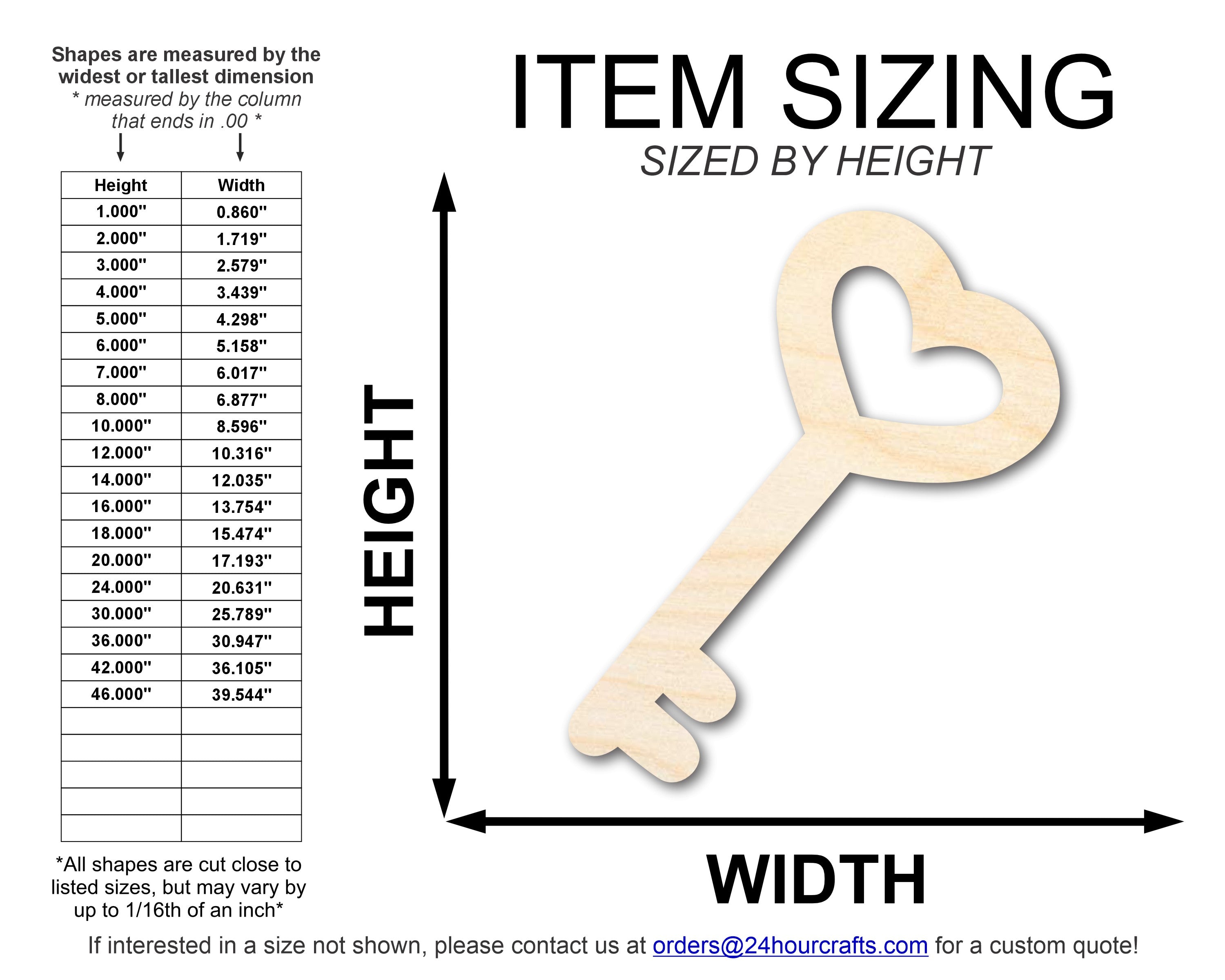 Unfinished Baltic Birch Wood Heart Key-Shaped DIY Craft Cutouts - Up to 46 Inches for Multiple DIY Projects