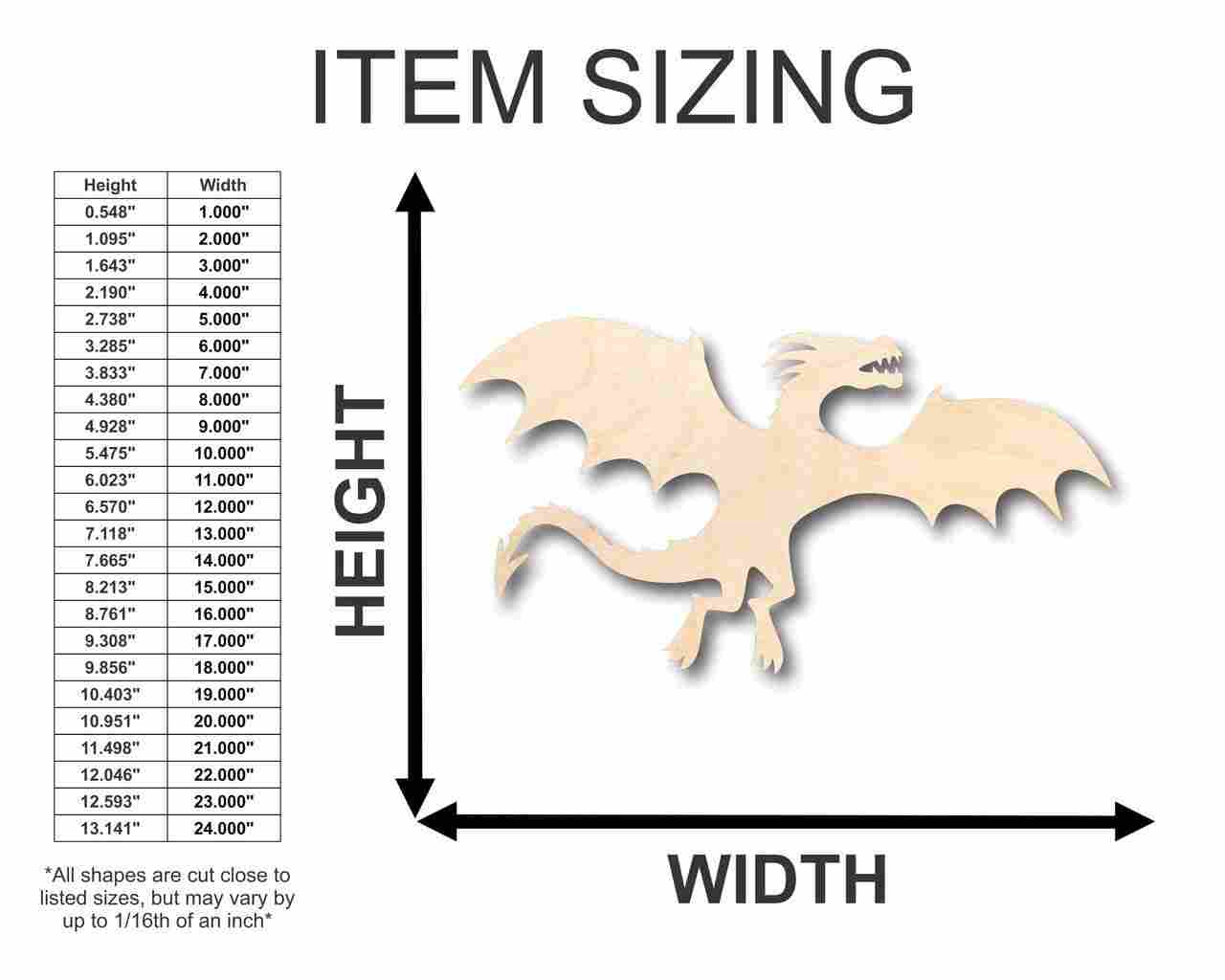 DIY Unfinished Baltic Birch Wood Flying Dragon Shapes up to 24 Inches