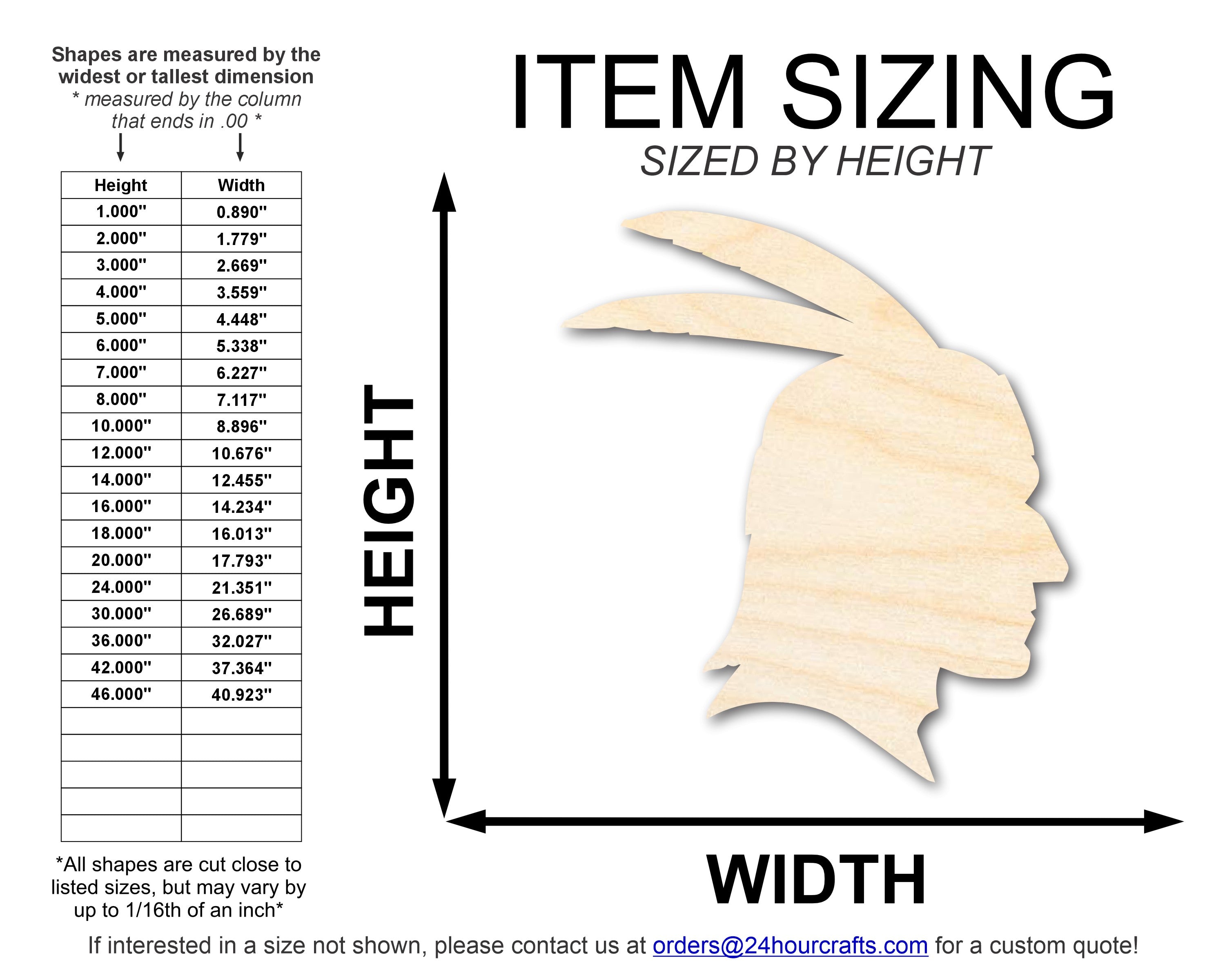 Unfinished Baltic Birch Wood Native American Head Profile Silhouette DIY Craft Cutouts, Up to 46 Inches for Various DIY Projects