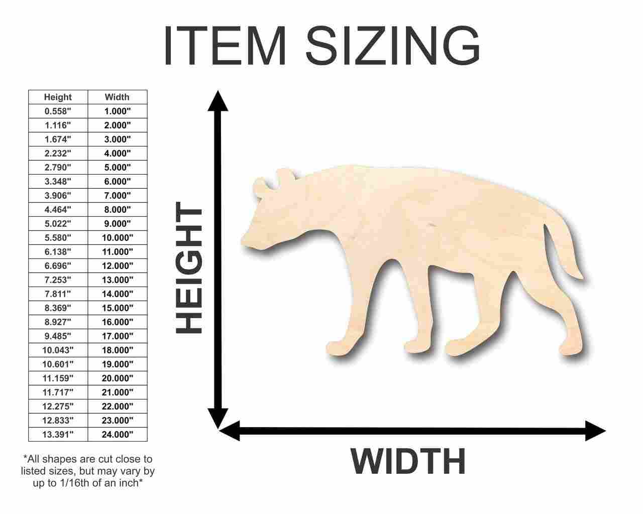 Unfinished DIY Wood Craft in Hyena Shape for Animal and Wildlife Projects - Sizes up to 46 Inches