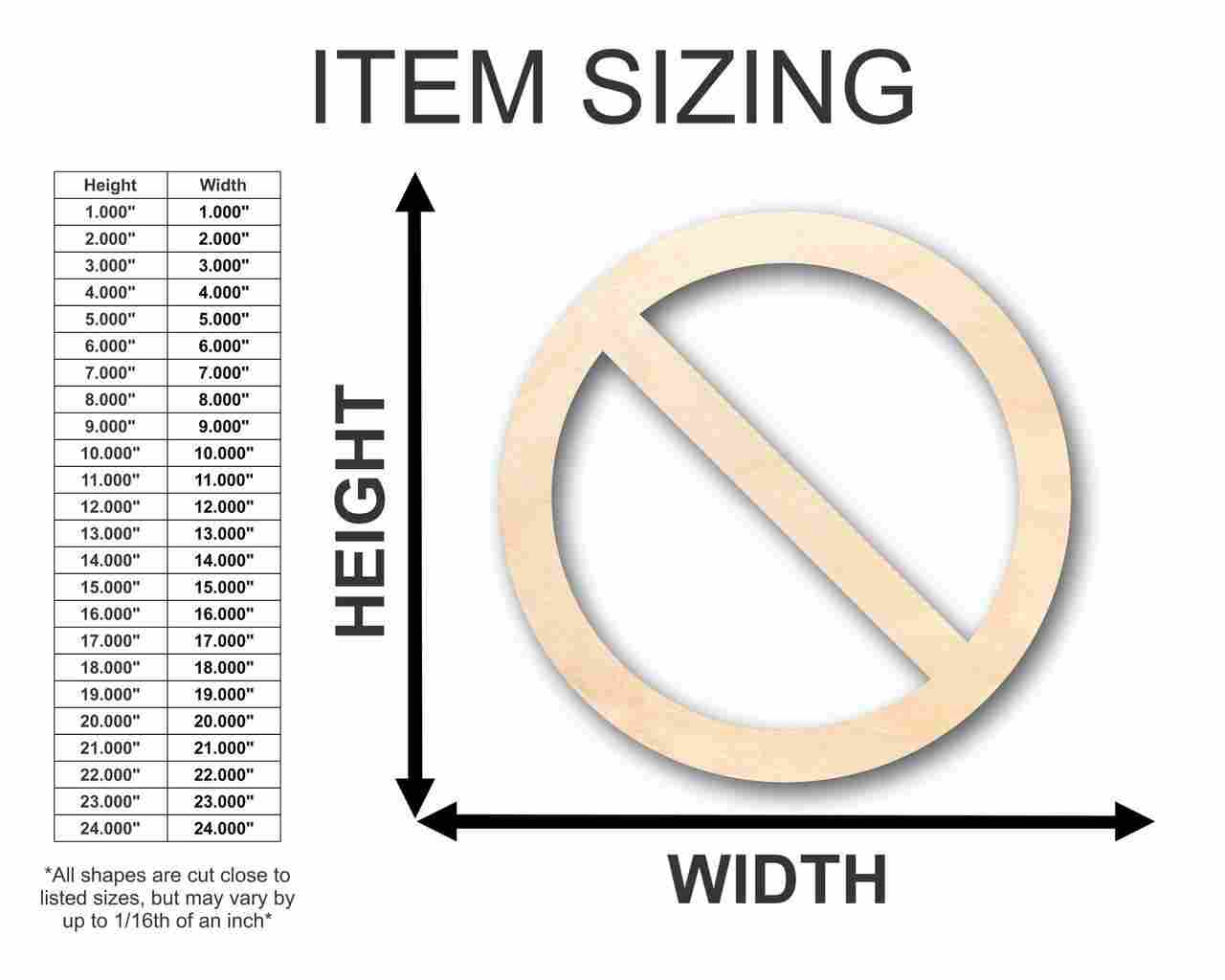DIY Unfinished Wood NO Sign Symbol - Craft Supplies up to 46 Inches