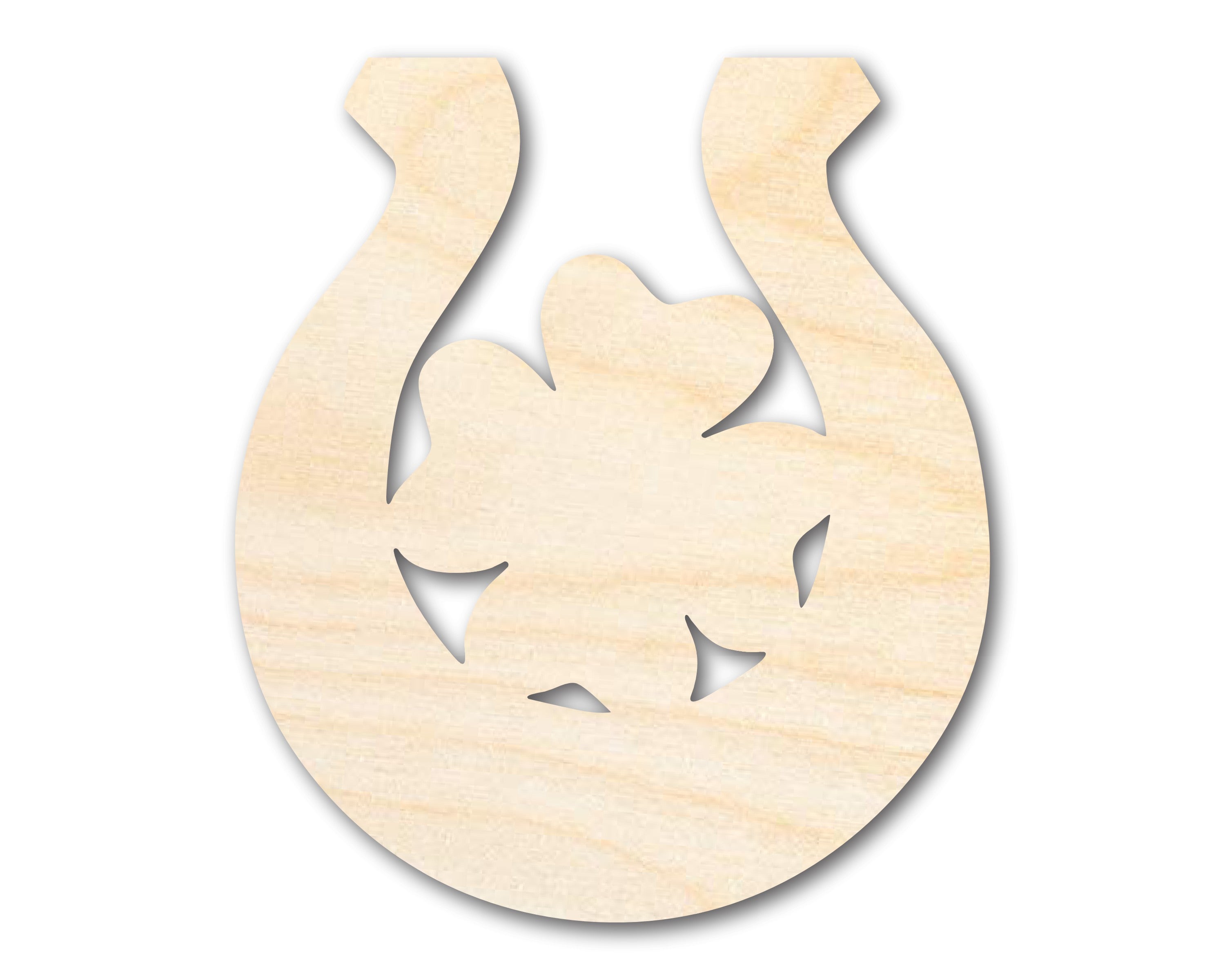 Unfinished Wood Handicraft in Horseshoe Shamrock Shape - Ideal for Crafts, Sizes Up to 46 Inches