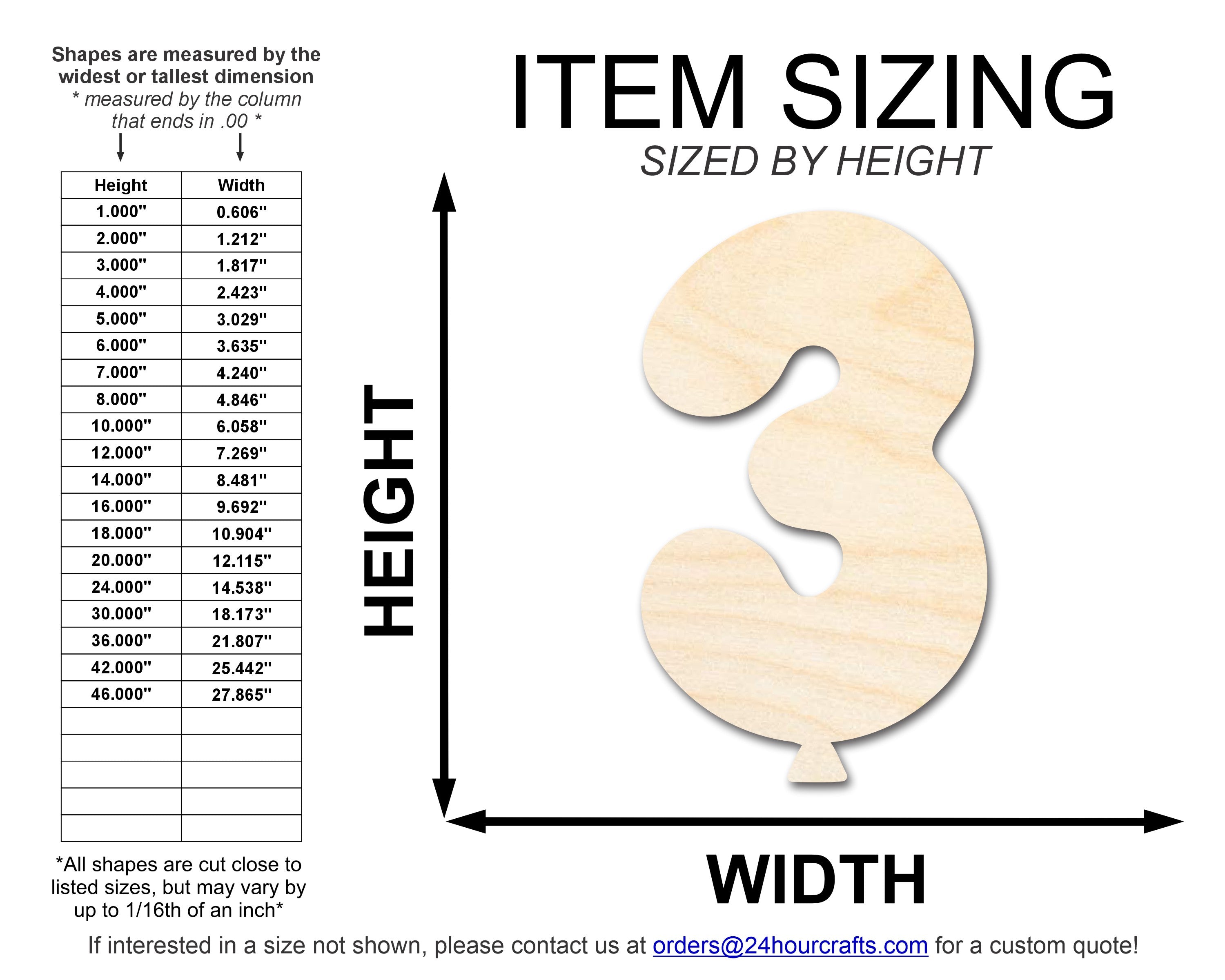 Unfinished Baltic Birch Wood Balloon Number 3 Shape for Up to 46 DIY Crafts