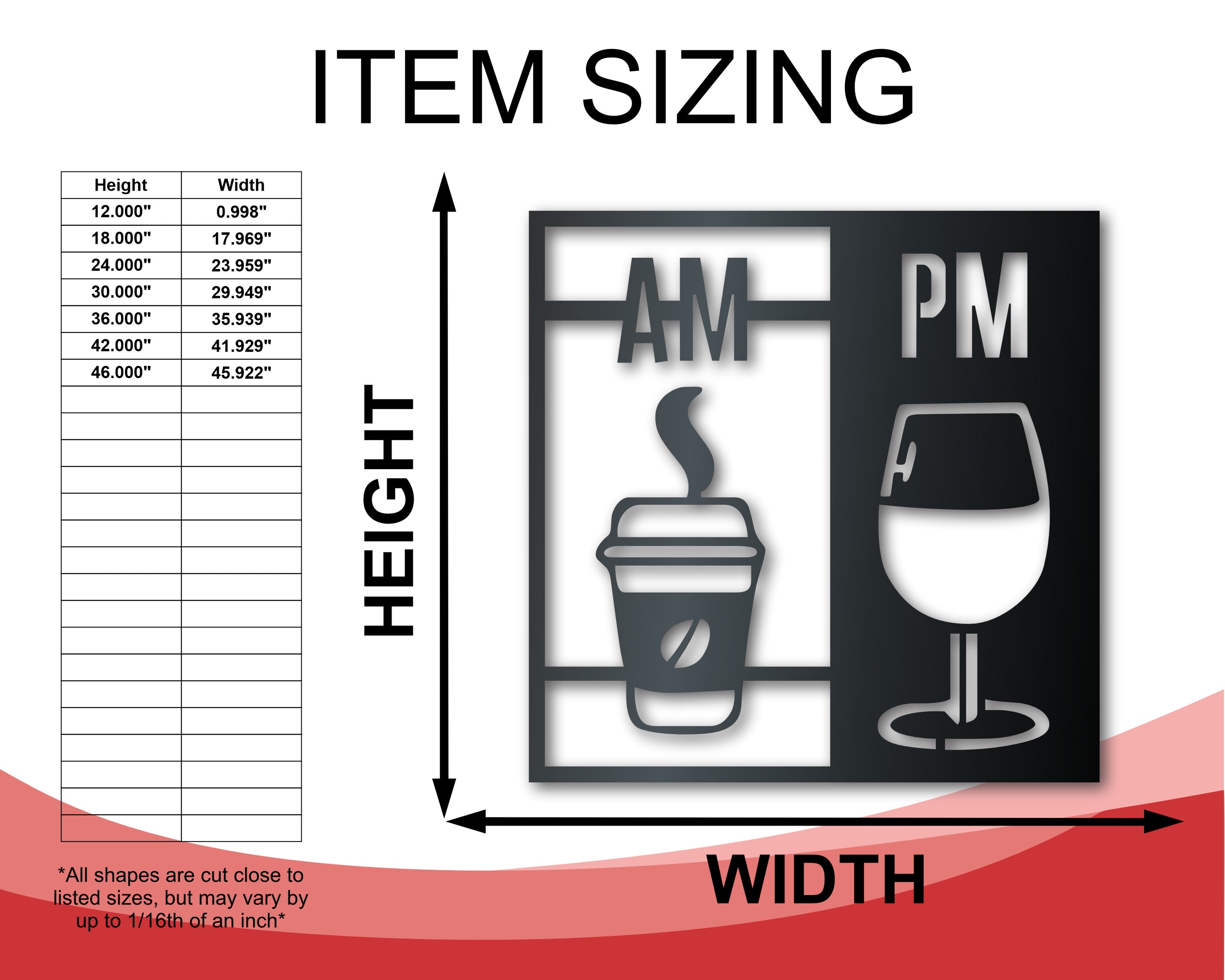 46-Inch Coffee & Wine AM-PM Metal Wall Art with 20+ Color Options for Indoors/Outdoors