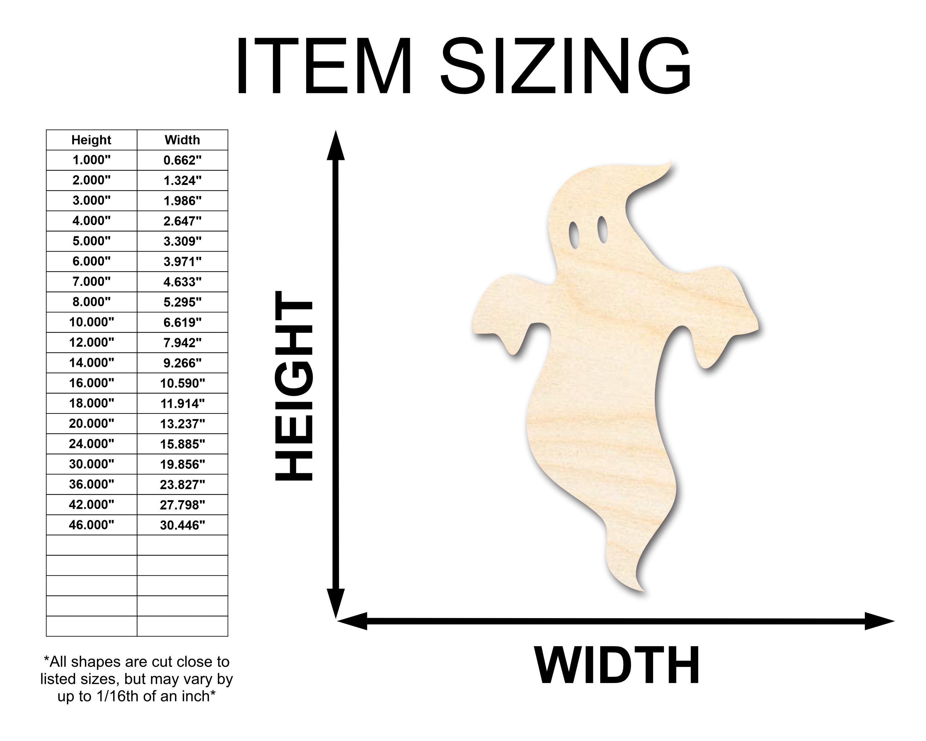 Unfinished Wood Ghost Shape Craft Item - Suitable for Various Projects, Sizes up to 46 Inches