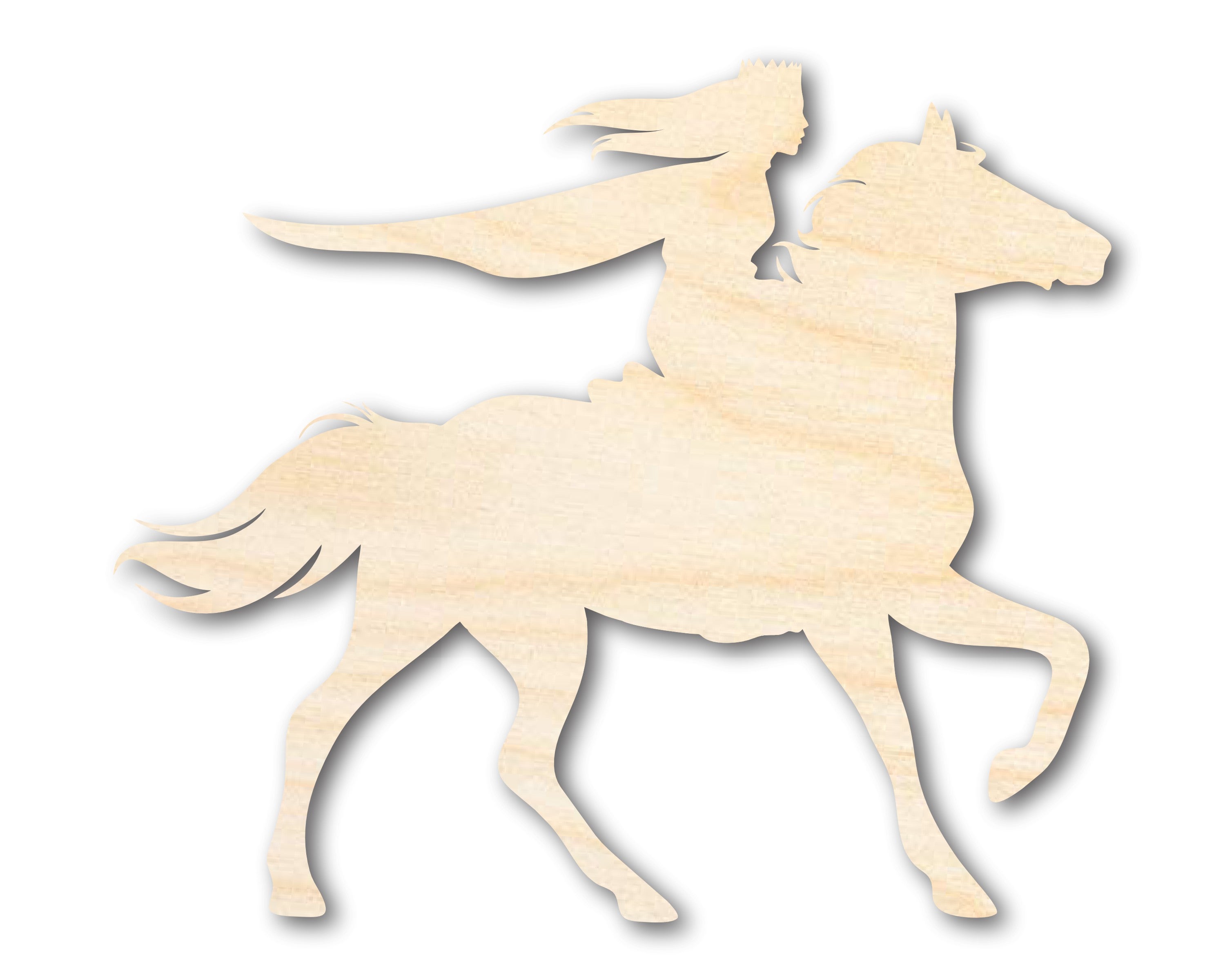 Unfinished Baltic Birch Fairytale Horse and Rider Shape for Crafts (Up to 36')