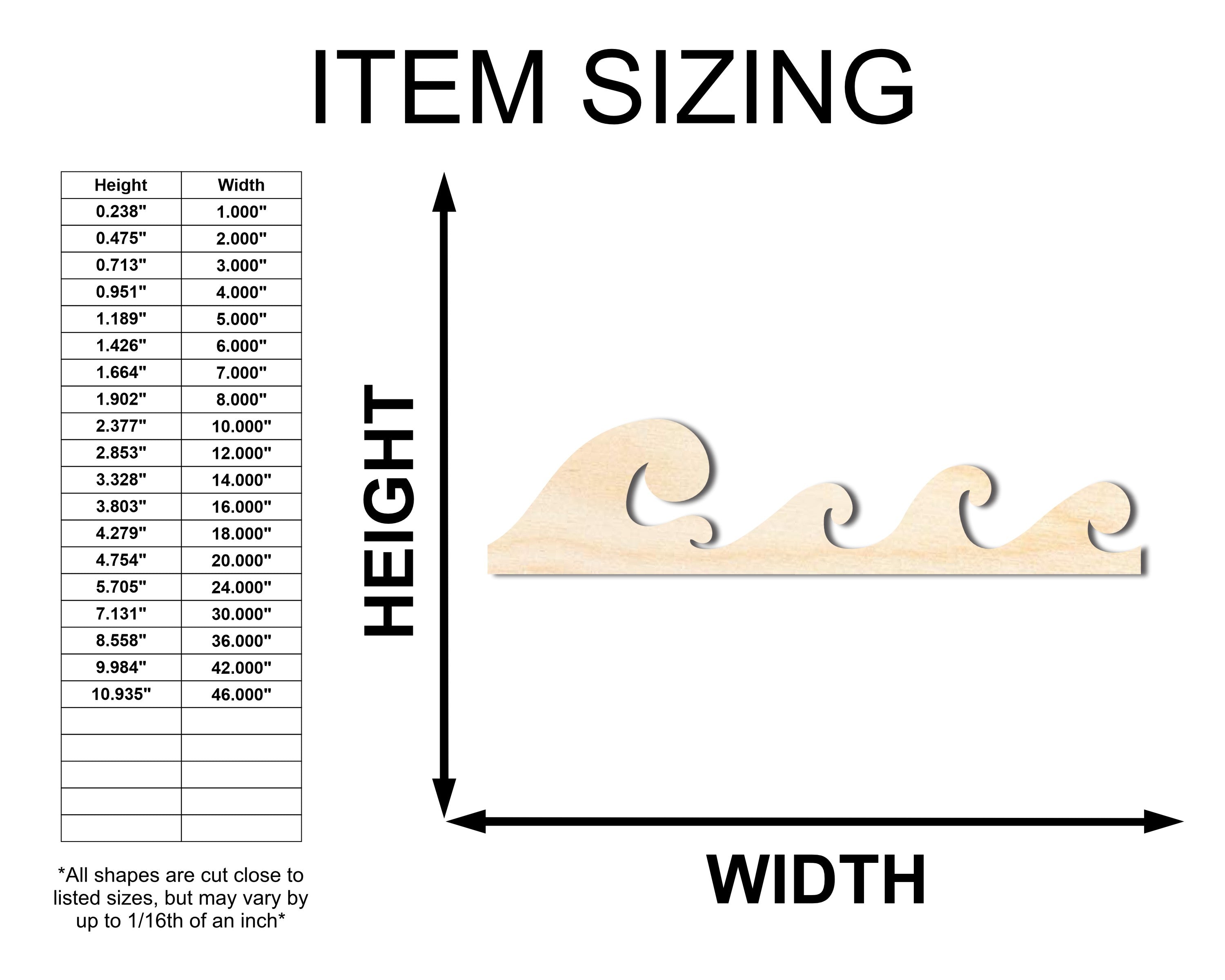 Unfinished Baltic Birch Wood Ocean Wave Shape Craft Cutout for Up to 46 DIY Projects