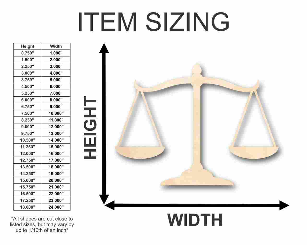 Unfinished Wood Justice Scales Shape for Law, Courthouse, and DIY Craft Projects - Sizes Up to 46 Inches