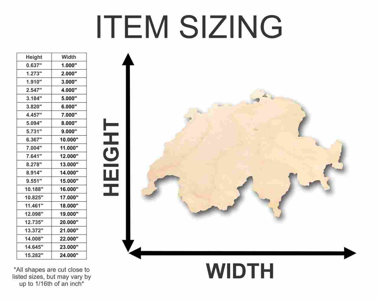 Unfinished Baltic Birch Switzerland Shape DIY Wood Crafts up to 24 Inches