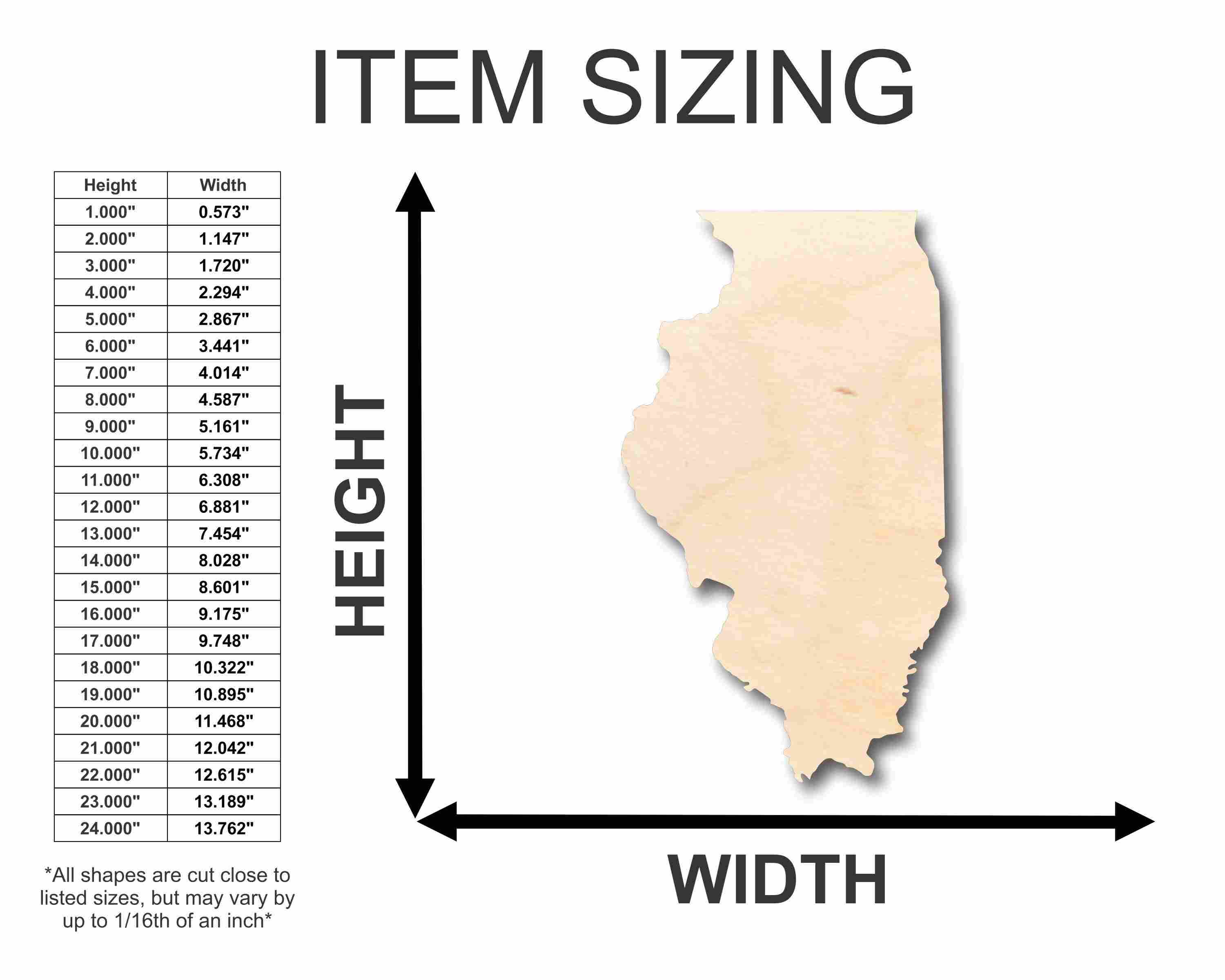 DIY Unfinished Baltic Birch Illinois State Shape Craft, Up to 46 Inches