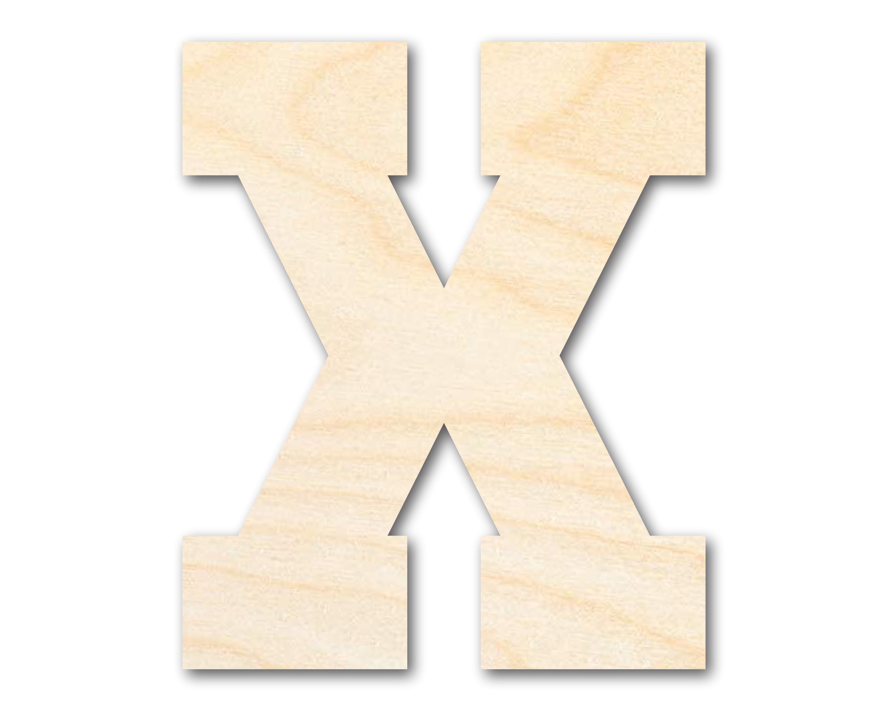 Unfinished Baltic Birch Varsity Team Font - X Shape DIY Craft Cutouts up to 46 Inches