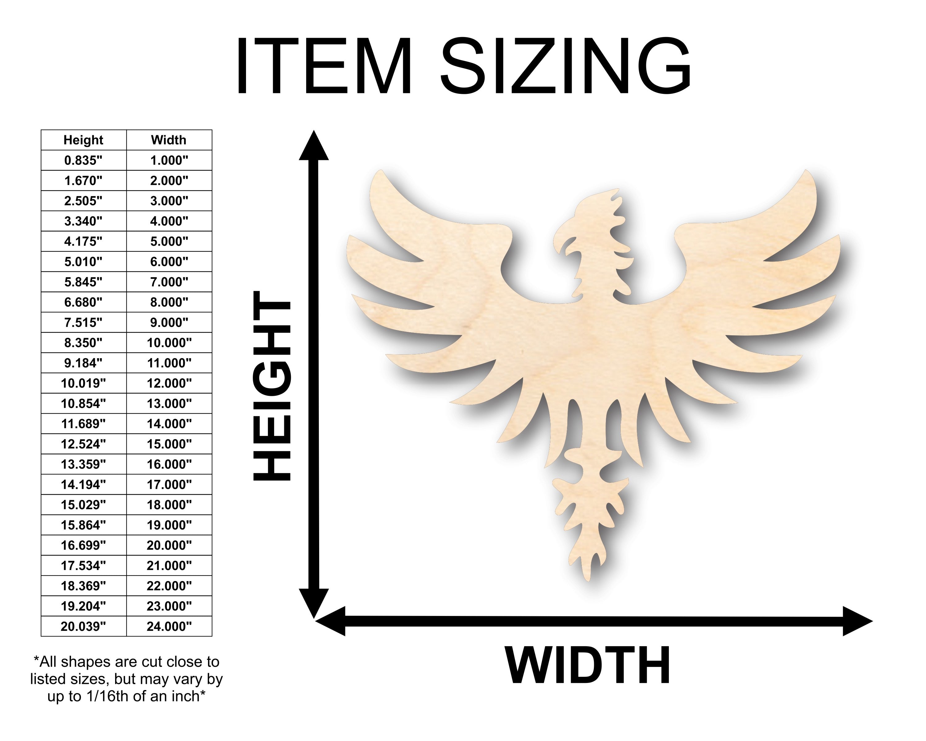 Unfinished Wood Craft - DIY Phoenix Mythical Shape up to 46 Inches for Creative Projects