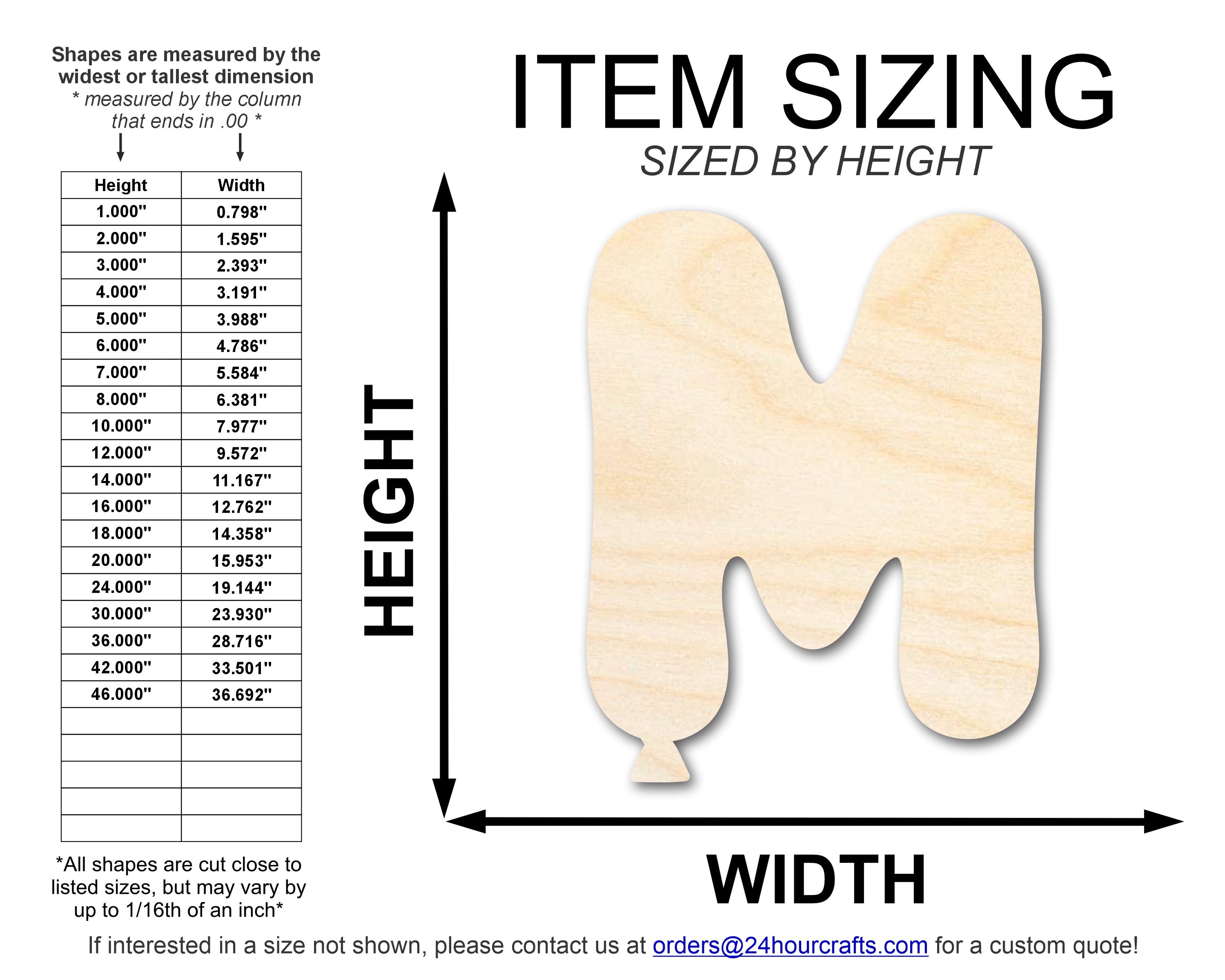 Unfinished DIY Craft Cutout in the Shape of a Wood Balloon Letter M | Up to 46 Inches for Multiple DIY Projects