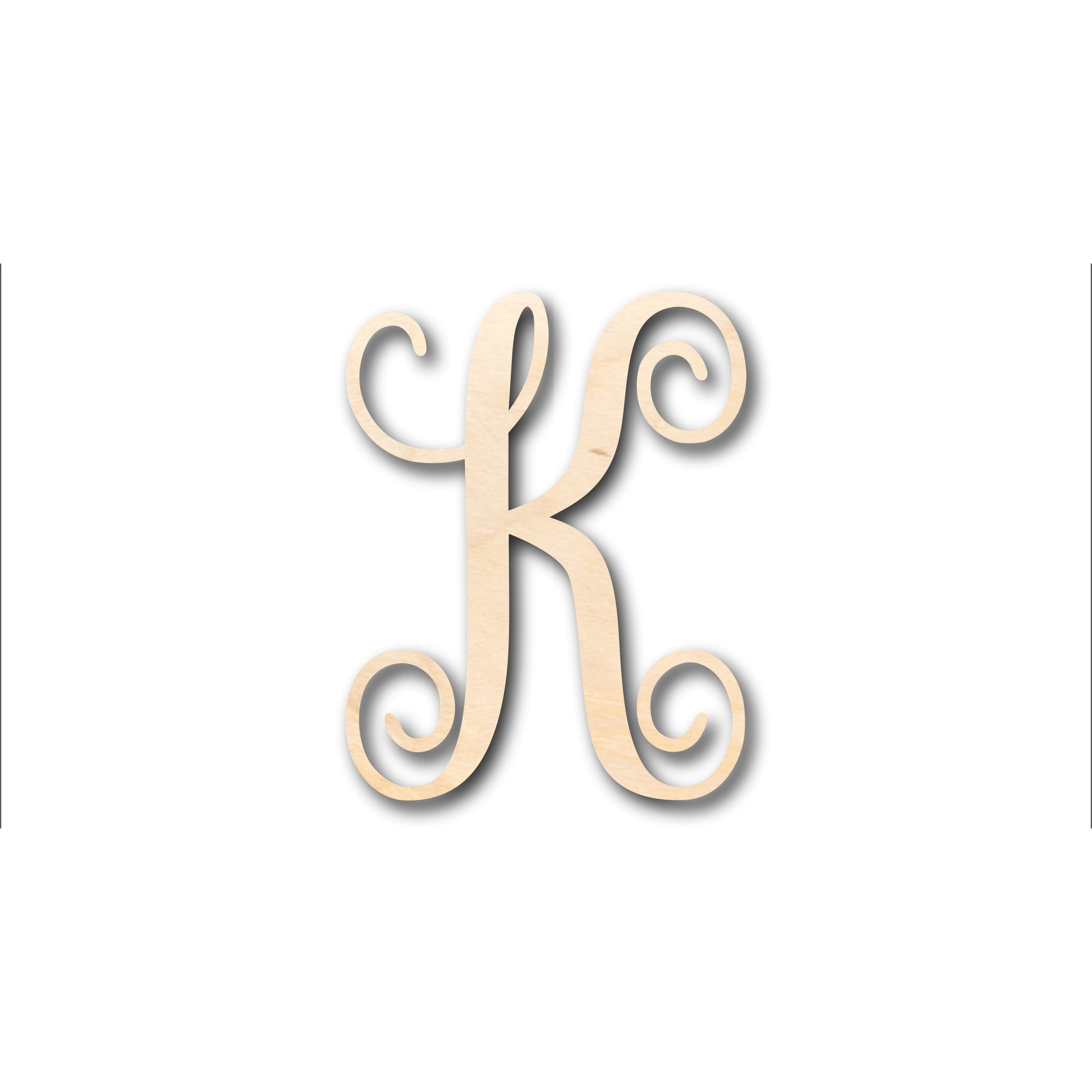 Unfinished K - shaped Wood Monogram for DIY Crafts, Sizes Up to 46 Inches
