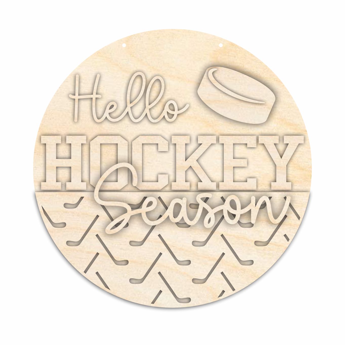 Unfinished 1/4-Inch Thick Wood Hello Hockey Season Door Sign Craft Kit - Ideal for Wood Craft Cutouts