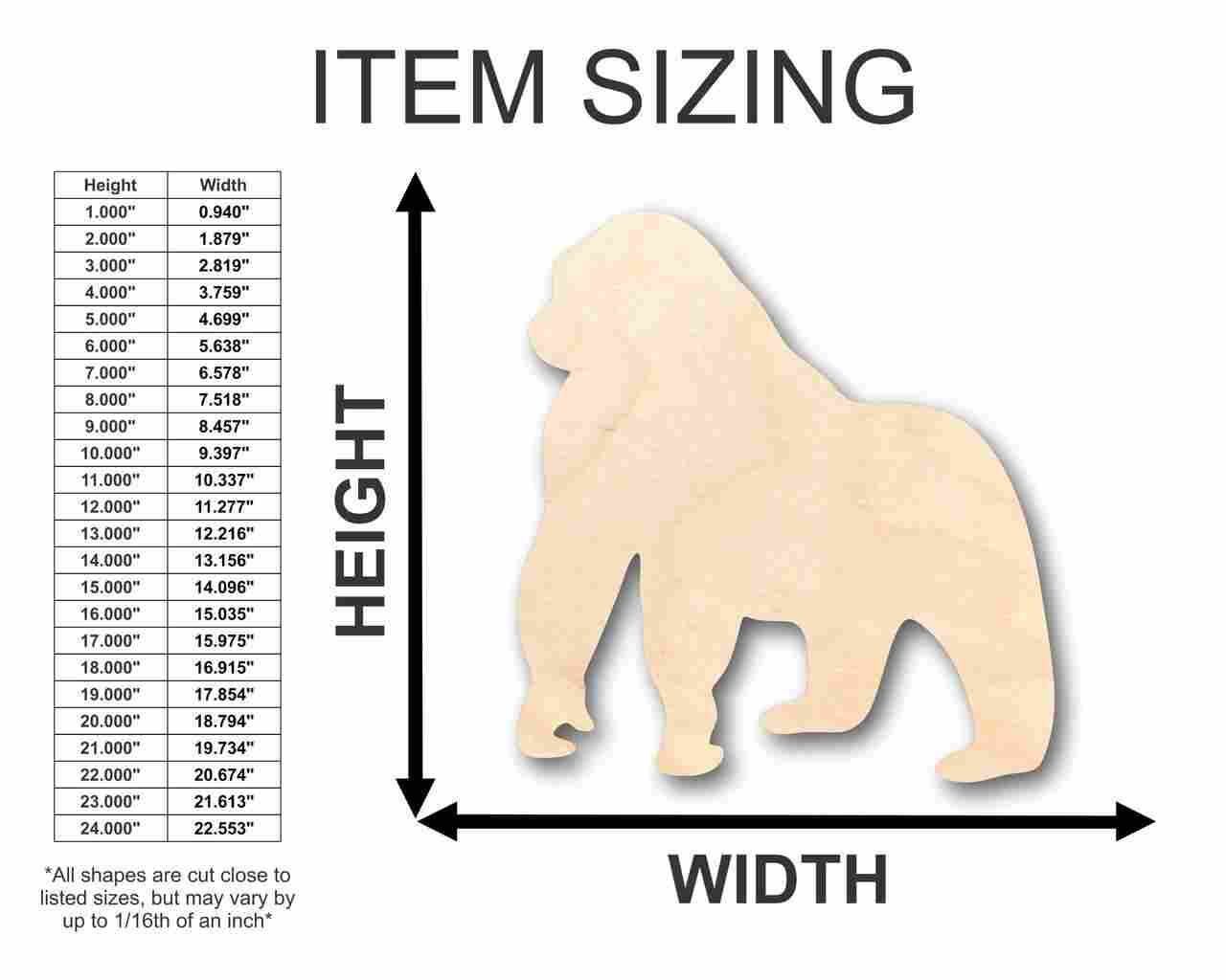 Unfinished Baltic Birch Wood Gorilla Shape for Animal and Wildlife DIY Crafts up to 46 Different Projects