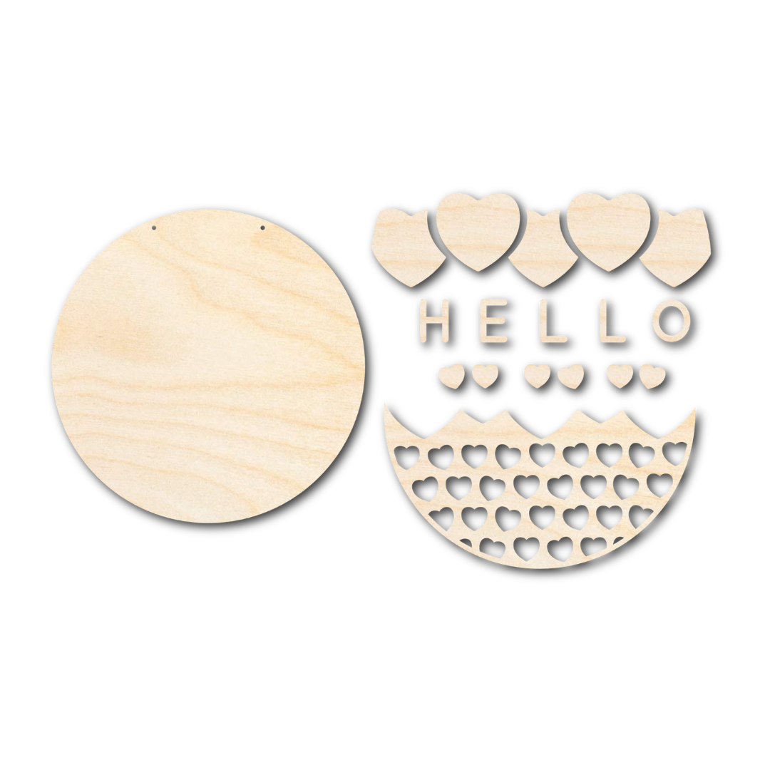 Unfinished Wood Craft Cutouts - Hello Candy Hearts Door Sign Kit with 1/4-Inch Thickness