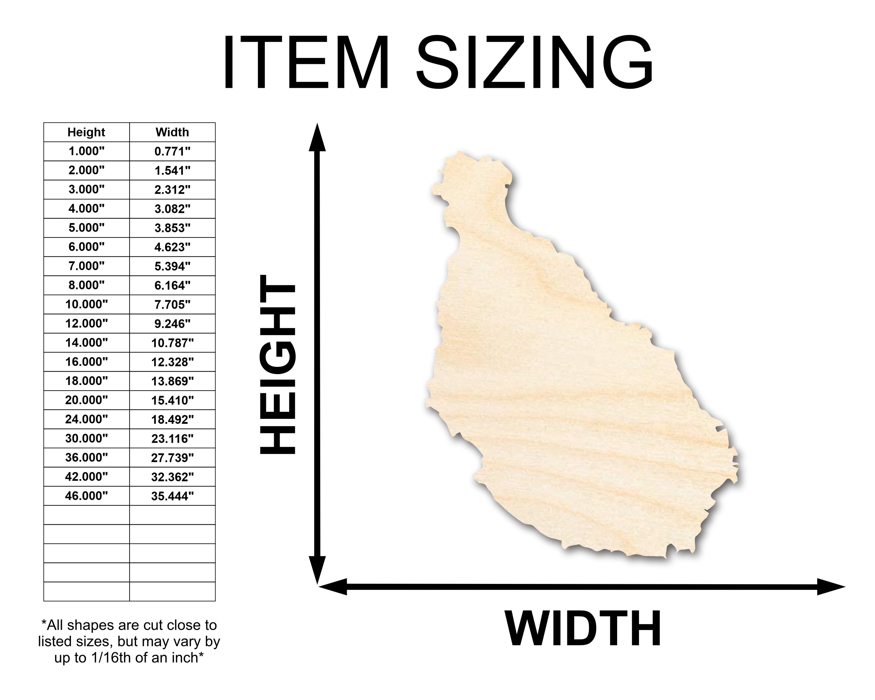 Unfinished Baltic Birch Wood Santiago Island Shape - Ideal for Cabo Verde Inspired DIY Crafts, Sizes up to 46 Inches