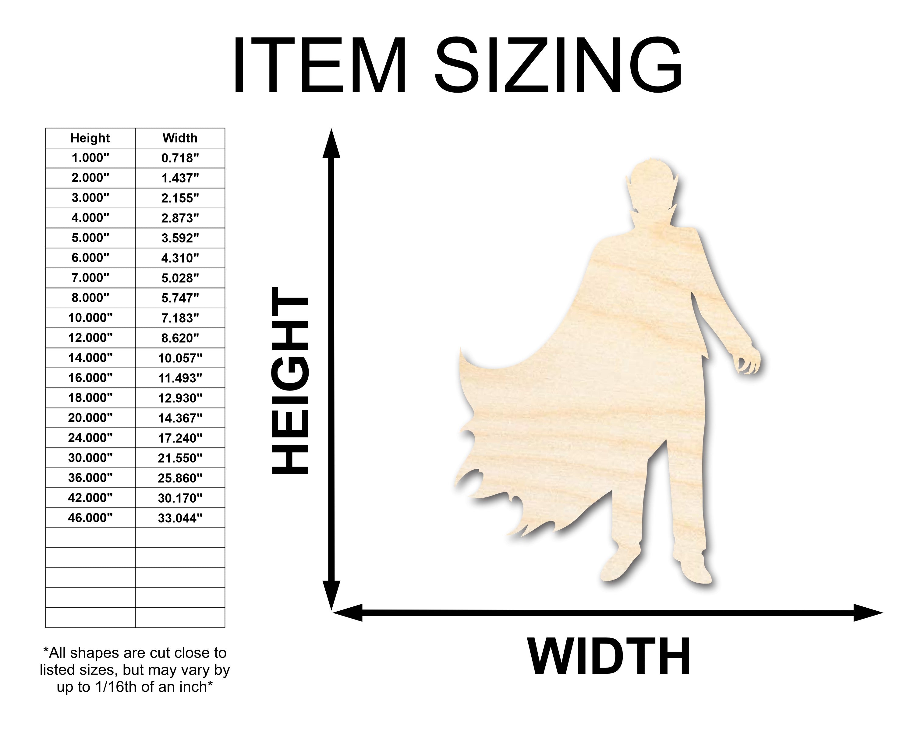 Up to 46 Unfinished Baltic Birch Wood Vampire Shape for Crafts
