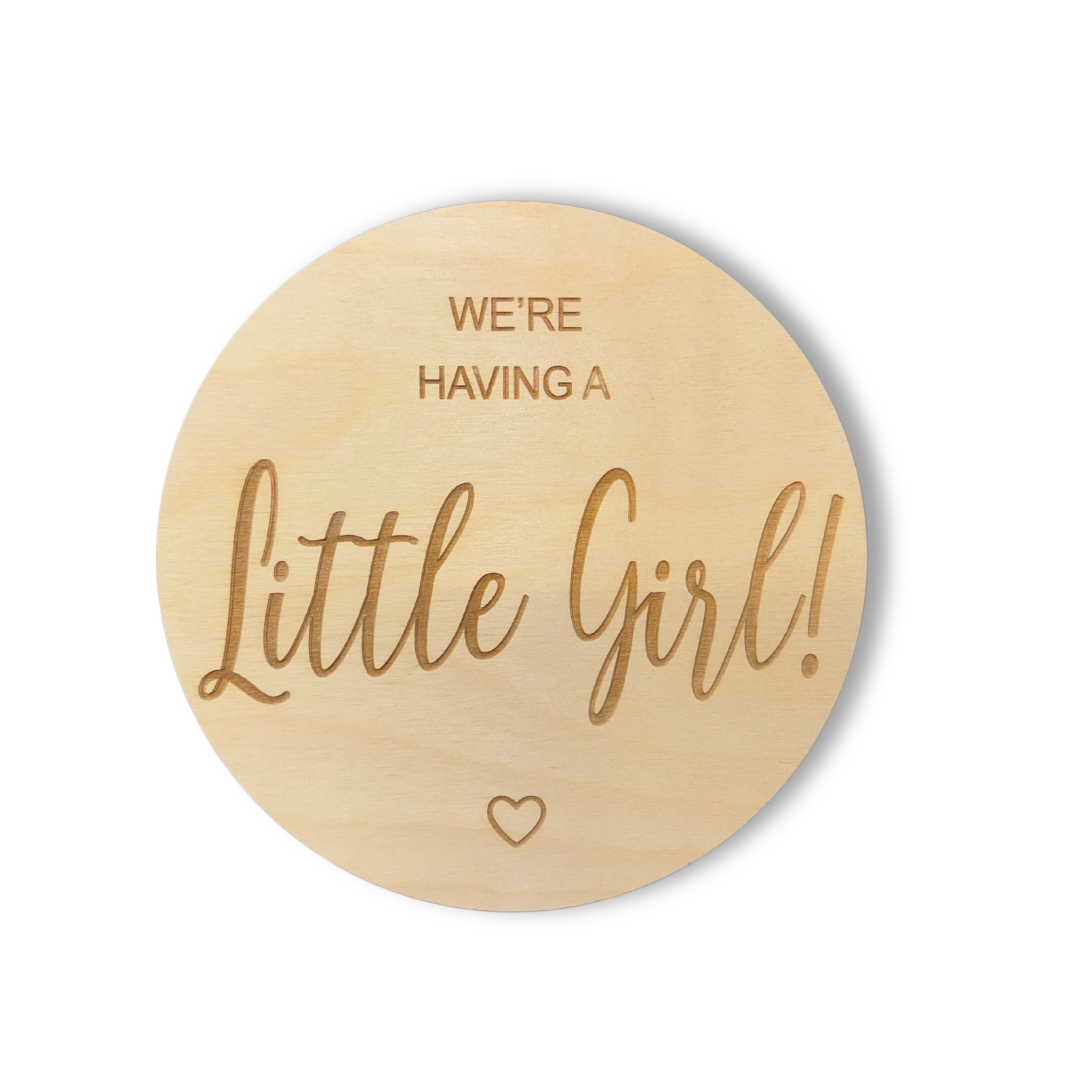 1/4 Thick Engraved Round Wood Cutout for Celebrating Baby Girl's Arrival