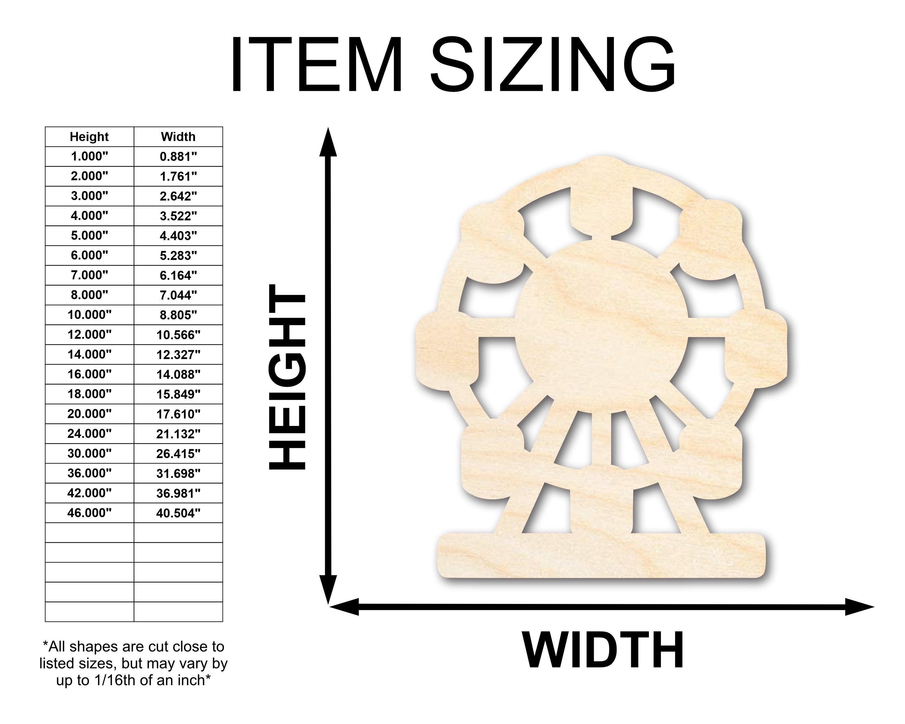 Unfinished Wooden Ferris Wheel Shape Craft Cutout - Ideal for Amusement Park Themed DIY Projects, Sizes Up to 46 Inches