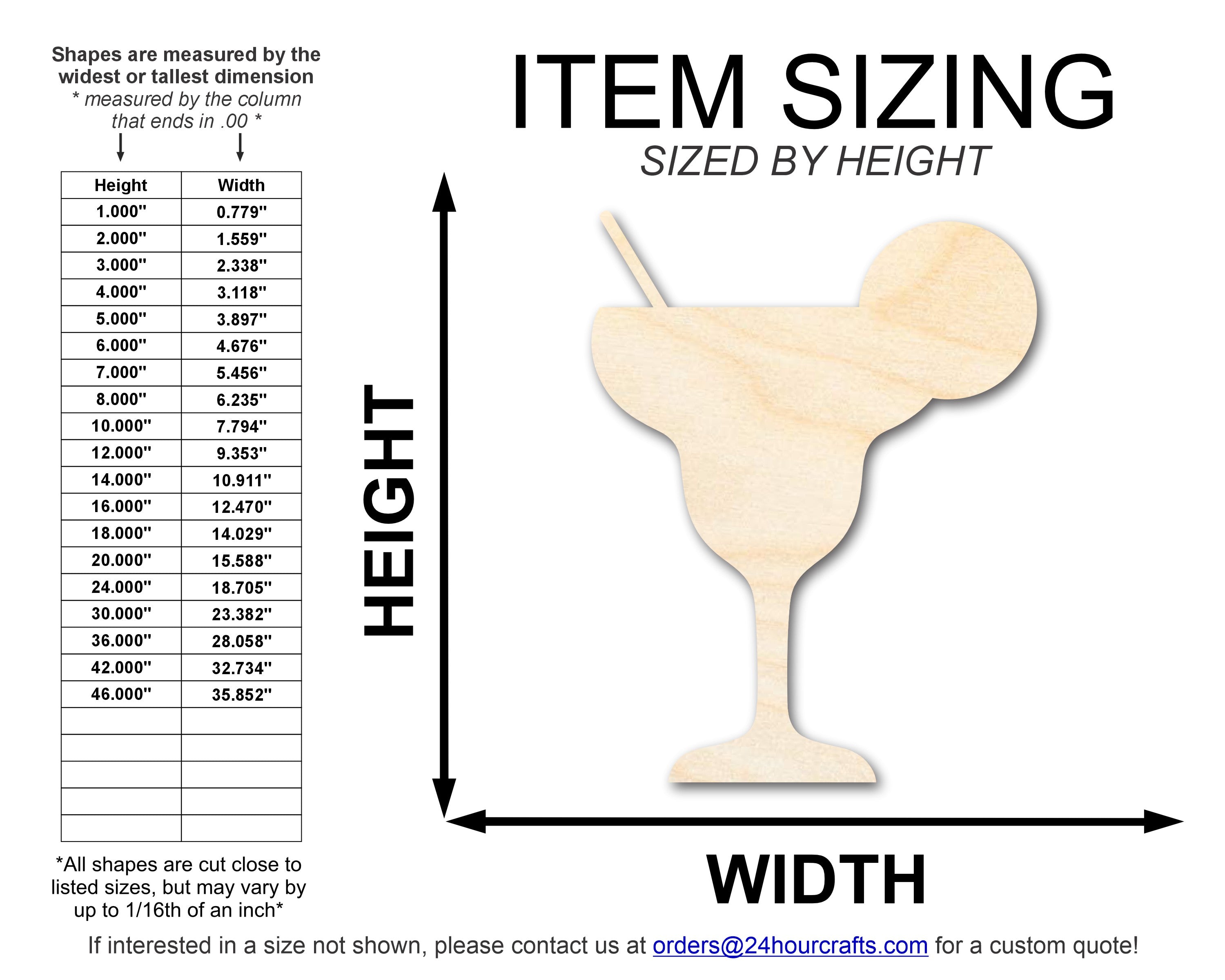 DIY Unfinished Baltic Birch Margarita Shape Cutout up to 46 Inches