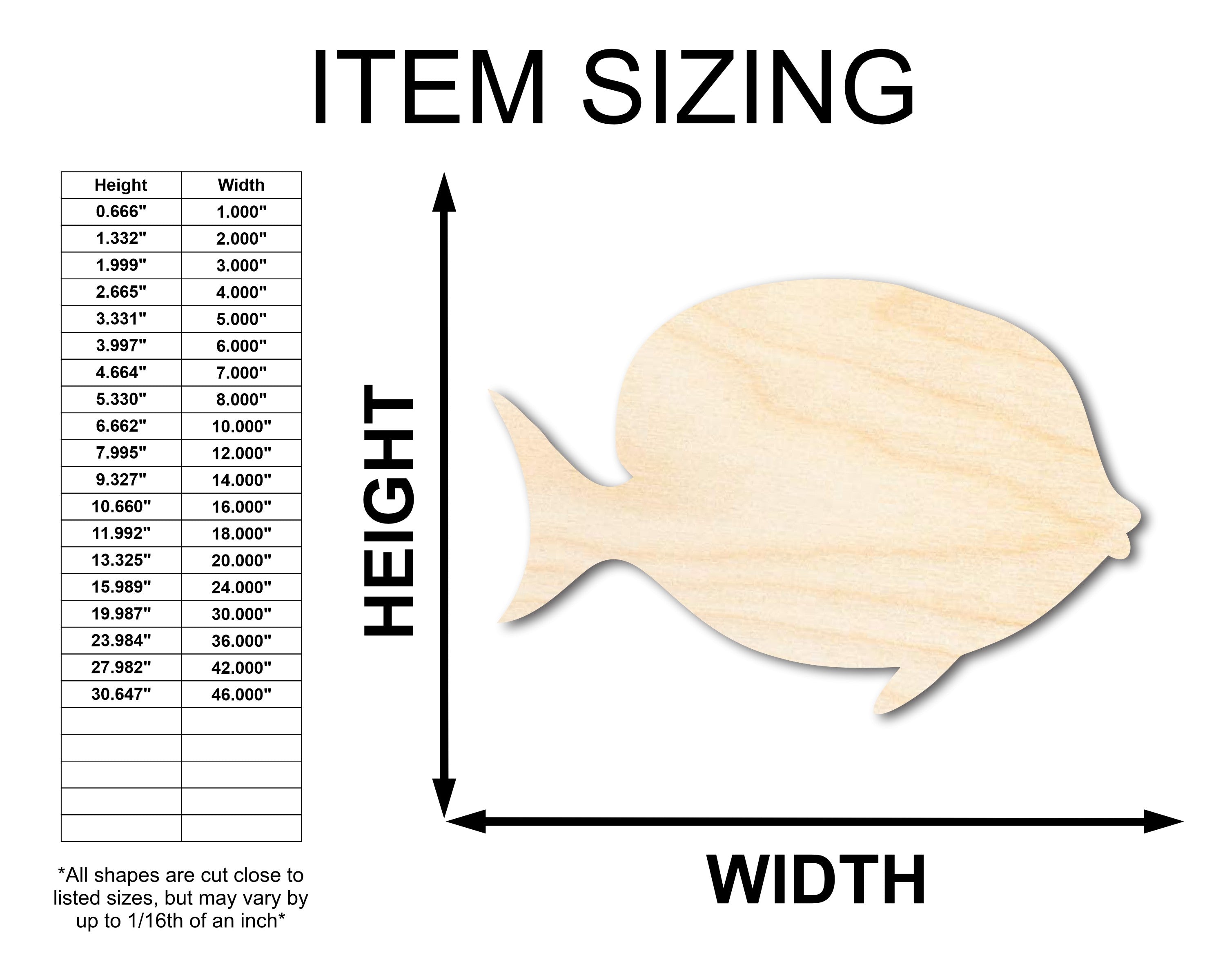 Unfinished Sanded Wood Yellow Tang Shape Crafts up to 46 Inches