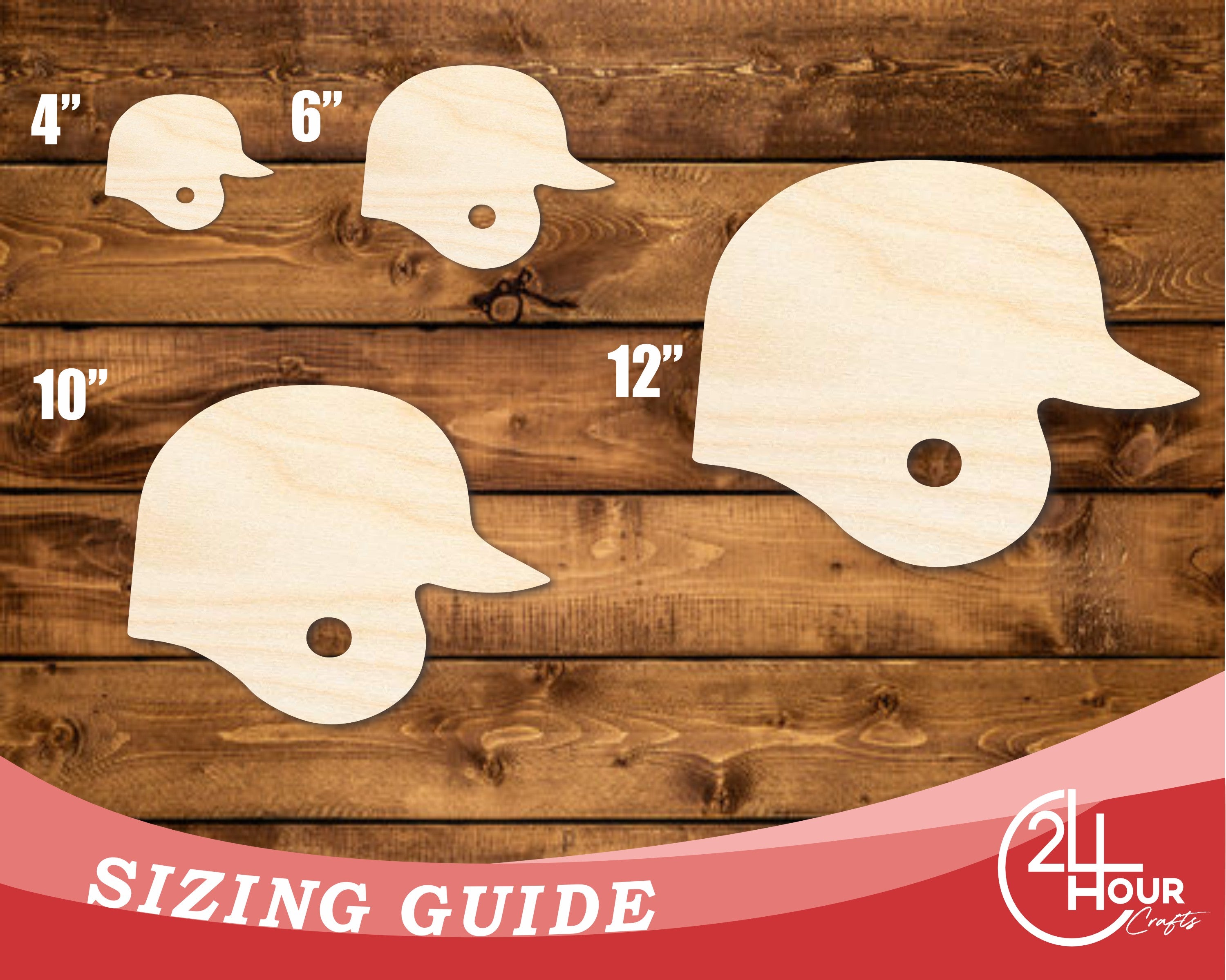 Unfinished Baltic Birch Wood Baseball Helmet Shape DIY Craft Cutout Available in Sizes Up to 46 Inches for Multiple Crafts