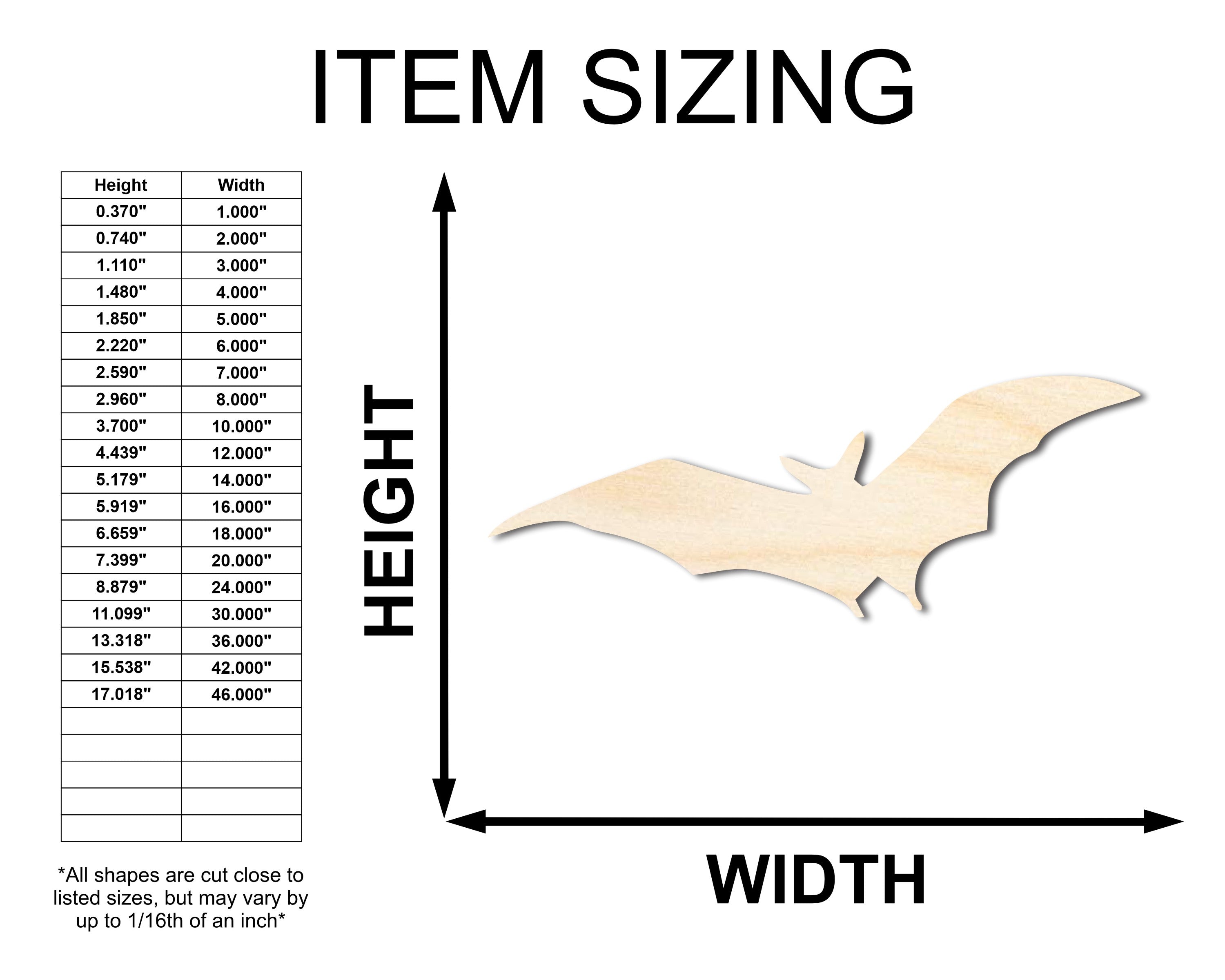 Unfinished Baltic Birch Flying Bat Shape Craft - Up to 36 Inches