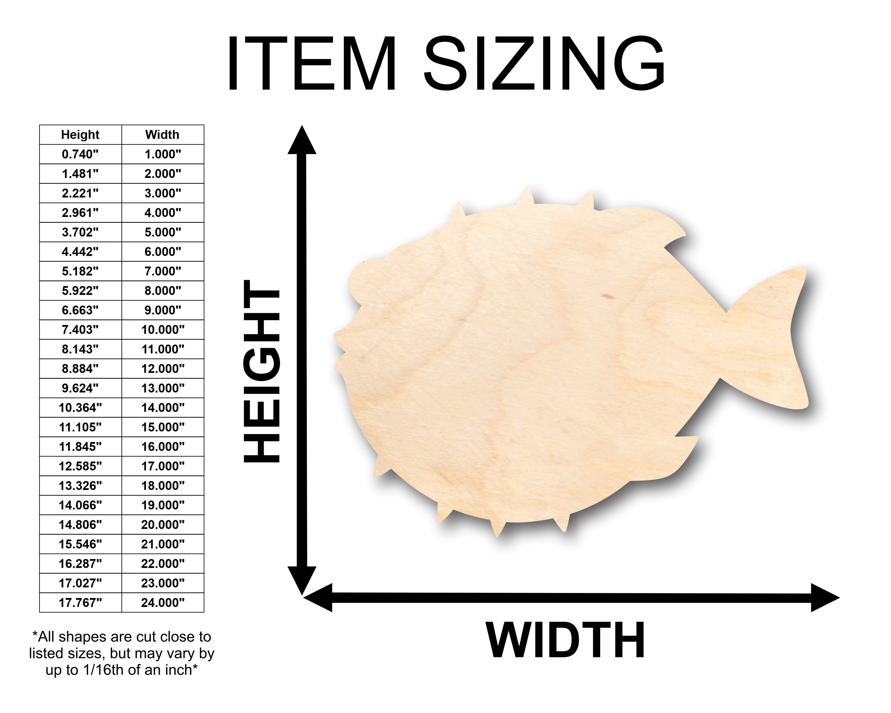 DIY Unfinished Baltic Birch Wood Puffer Fish Shapes up to 24 Inches