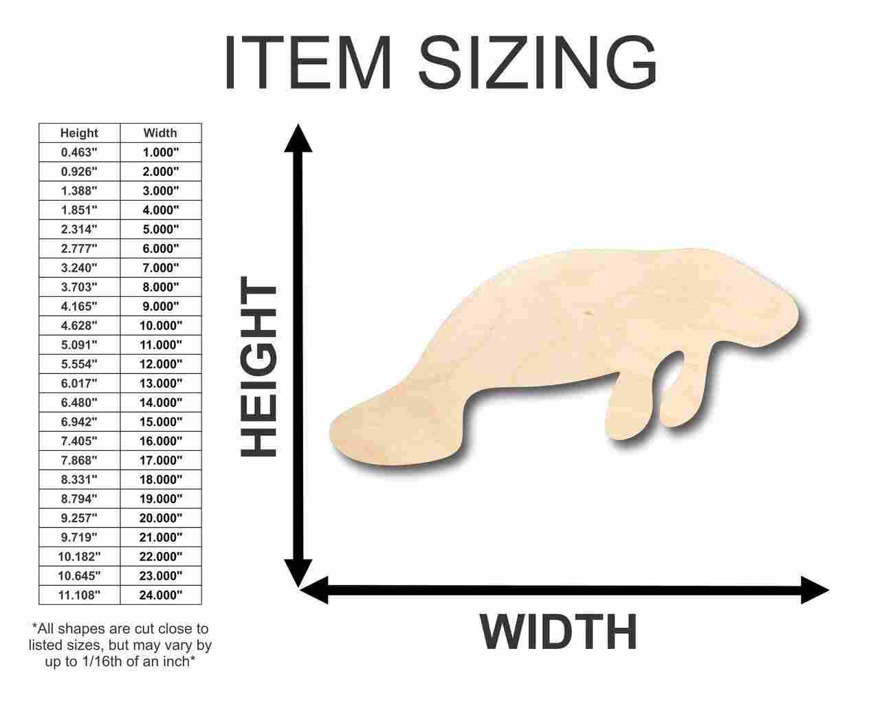 Unfinished Wood Craft - Manatee Shape for Florida Ocean DIY Projects, Sizes Up to 46 Inches