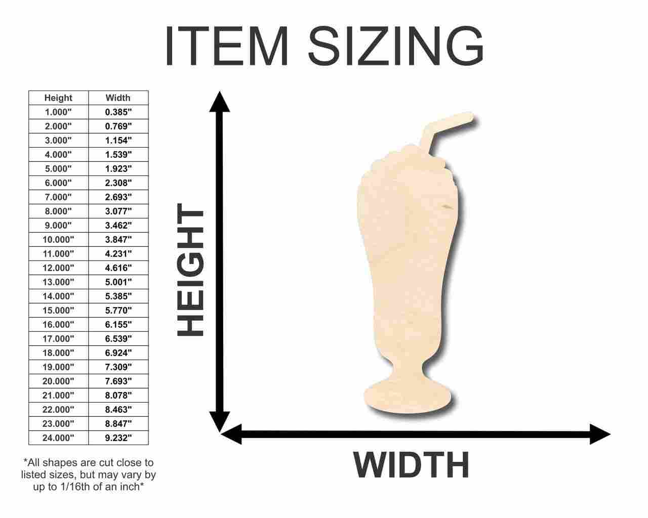 Unfinished Wood Milkshake - Shaped Craft Items for Kitchen and Food DIY Projects, Sizes Up to 46