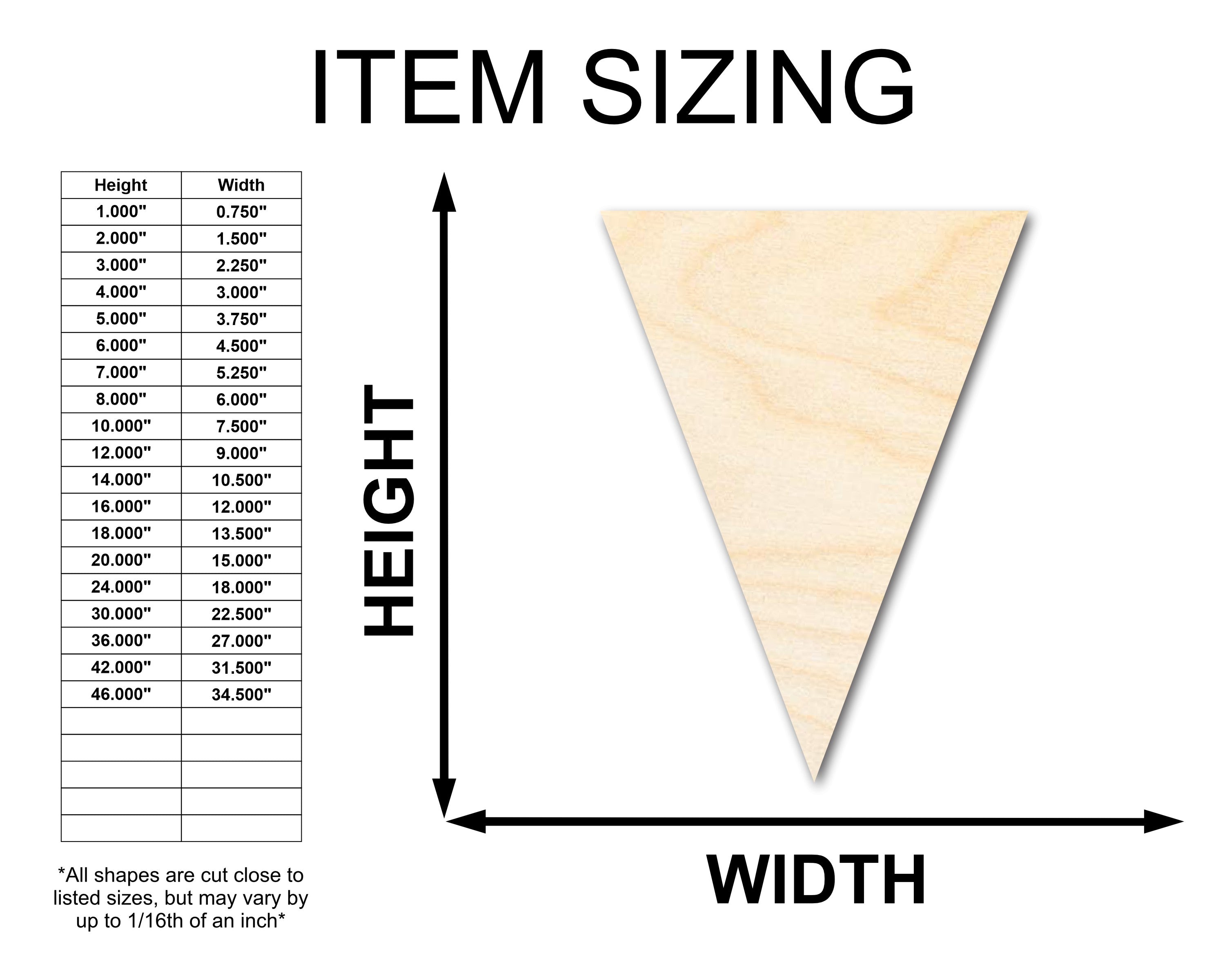 Unfinished Baltic Birch Wood Triangle Bunting Shapes for DIY Crafts - Sizes up to 36 Inches