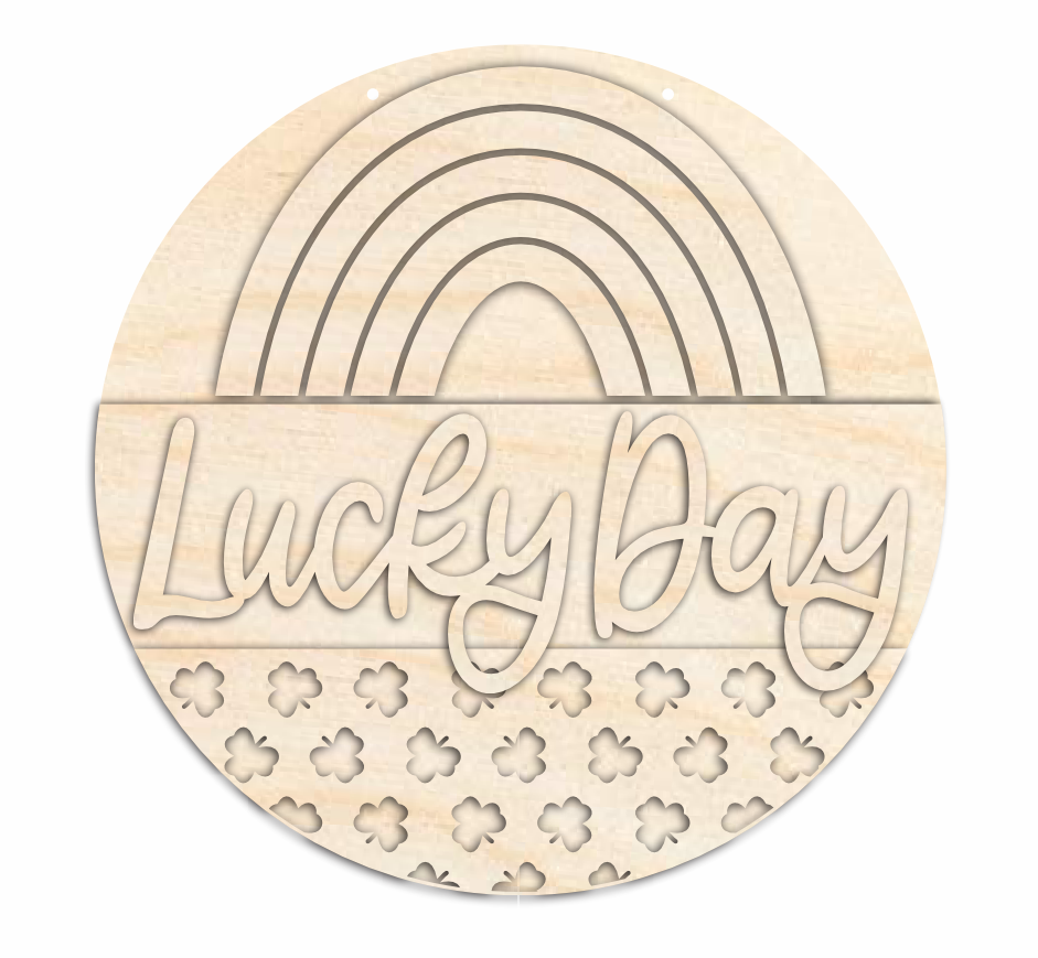 Unfinished Wood Craft Cutouts Lucky Day St Patrick's Day Door Sign Kit - 1/4 Inch Thick for Festive Decor