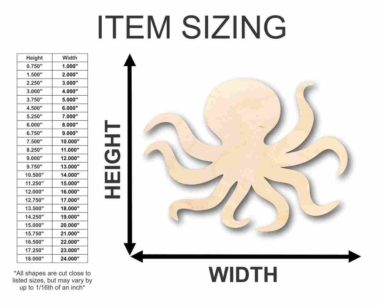 Unfinished Baltic Birch Wood Octopus Shape for Ocean - Themed DIY Crafts, Sizes Up to 46 Inches