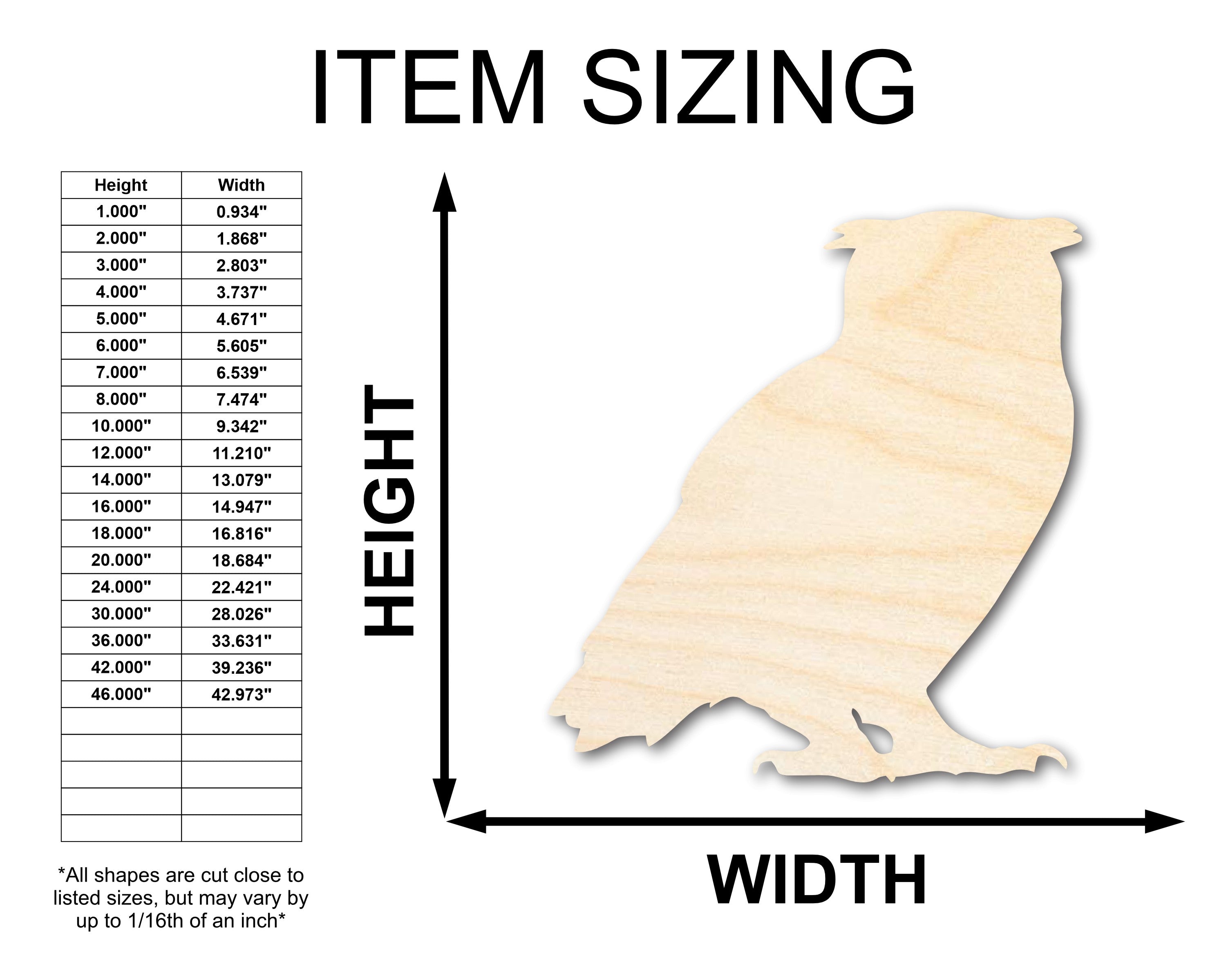 DIY Unfinished Wood Horned Owl Shape - Up to 36 Inches for Crafts