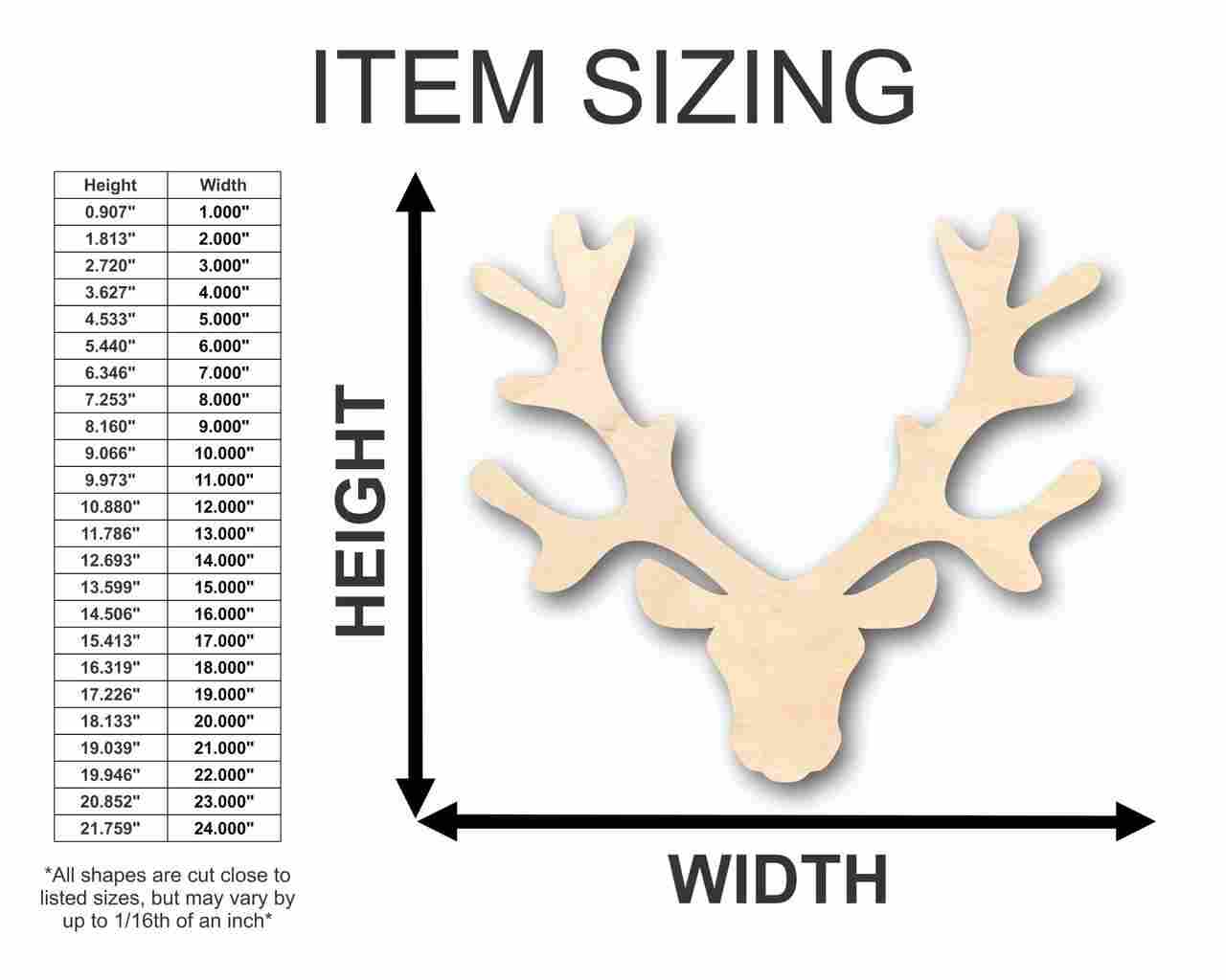 Unfinished DIY Wood Craft in the Shape of a Reindeer Head with Antlers - Ideal for Animal and Wildlife Crafts, Available for Up to 46 DIY Projects