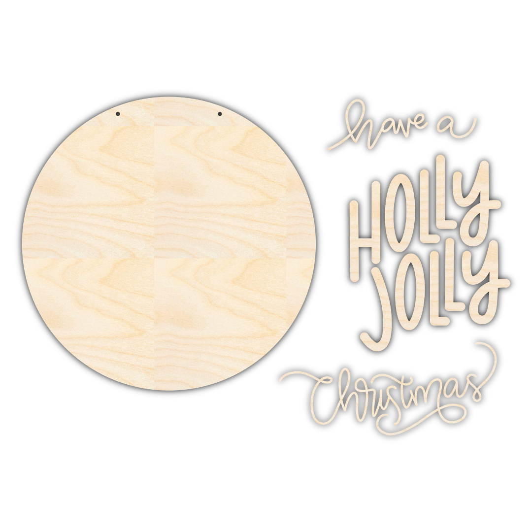 Unfinished Wood Holly Jolly Christmas Decorative Door Sign Craft Kit | 1/4 Inch Thick Wood Craft Cutouts for Holiday Decoration