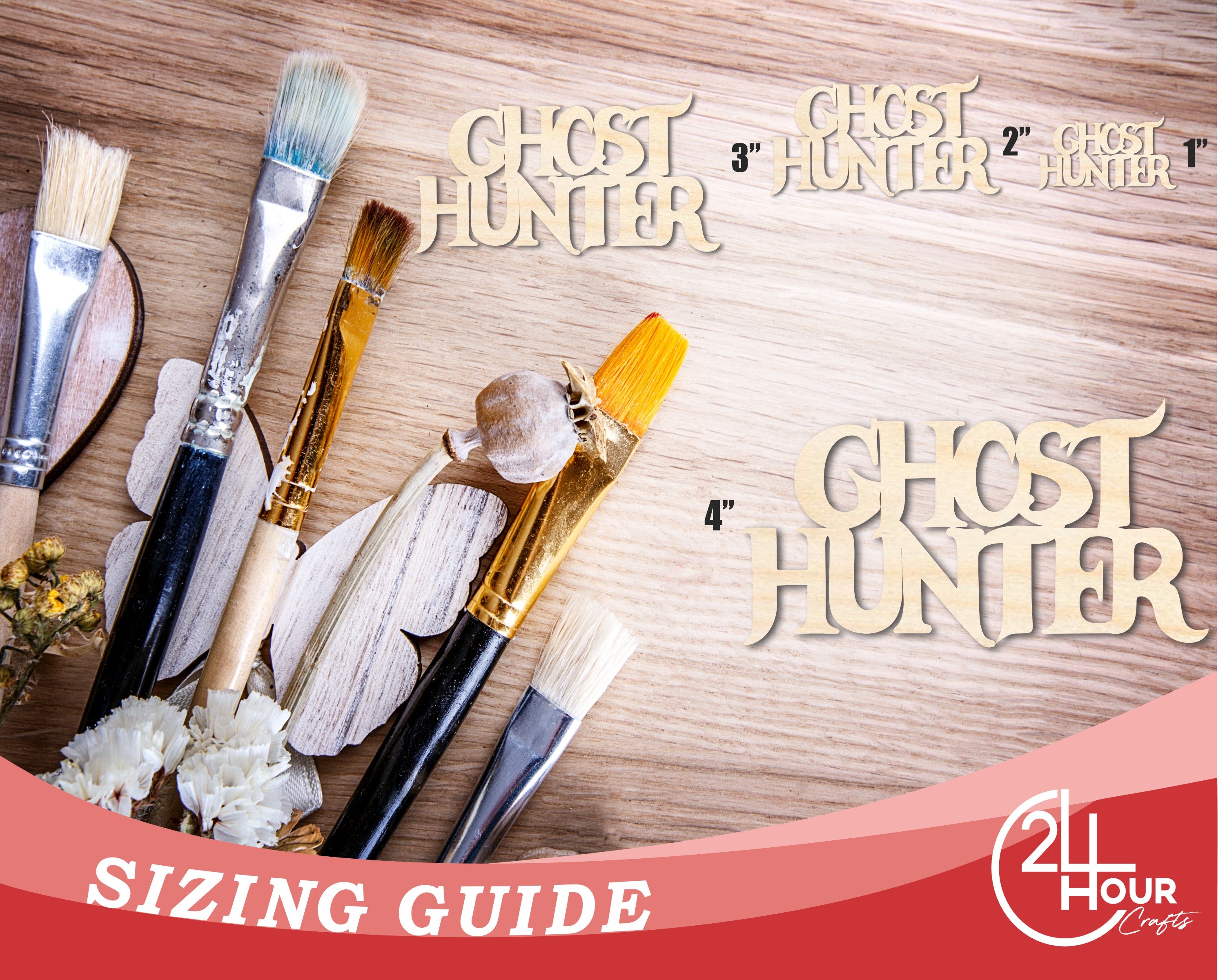Unfinished Baltic Birch Wood Ghost Hunter Shape Craft Word Cutout for Up to 46 DIY Projects