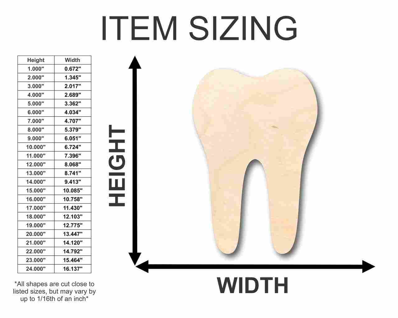 Unfinished Wood Tooth - Shaped Crafts for Tooth Fairy and Dentist DIY Projects, Sizes Up to 46 Inches