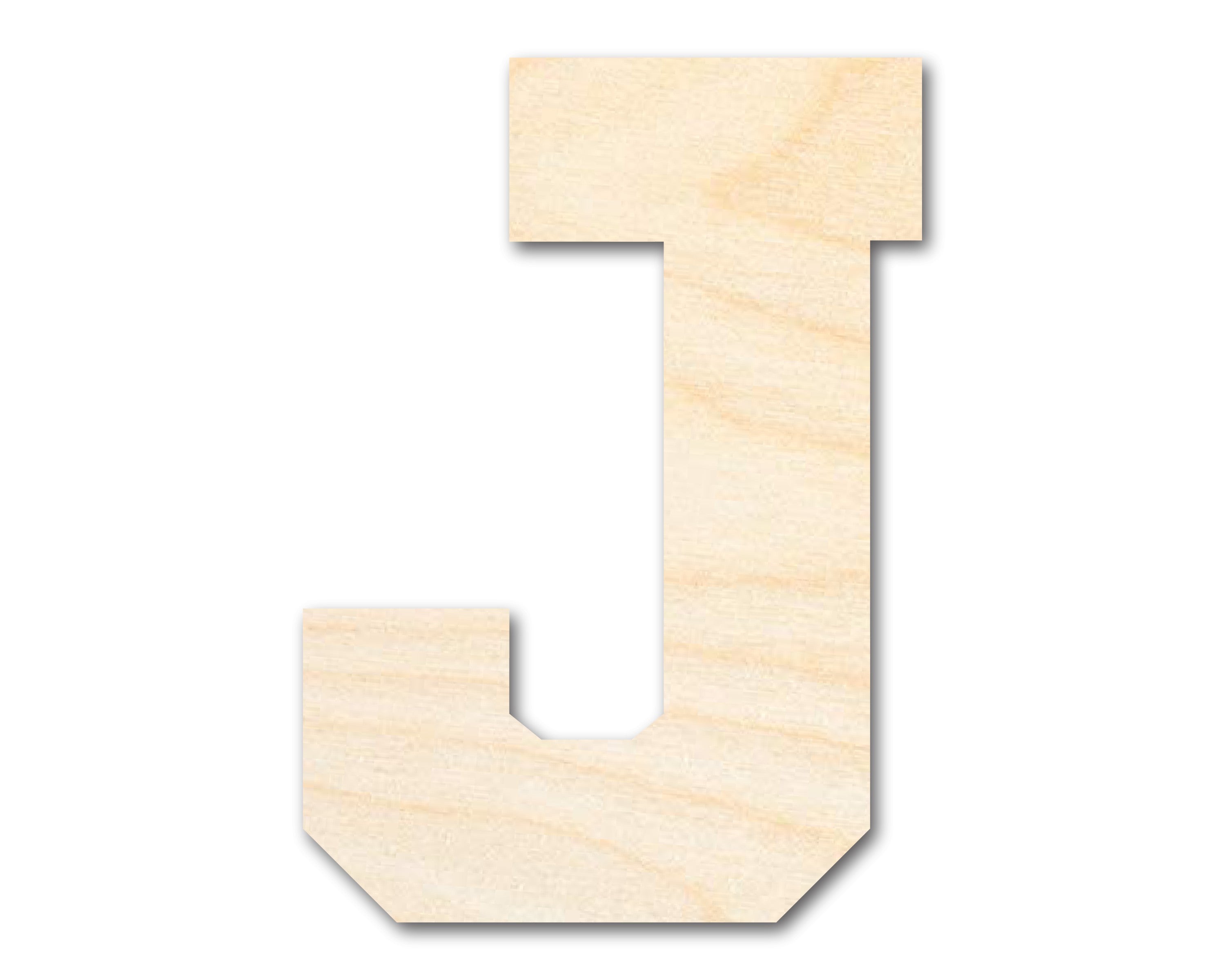 Unfinished Baltic Birch Varsity Team Font - J Shape for Up to 46 DIY Crafts