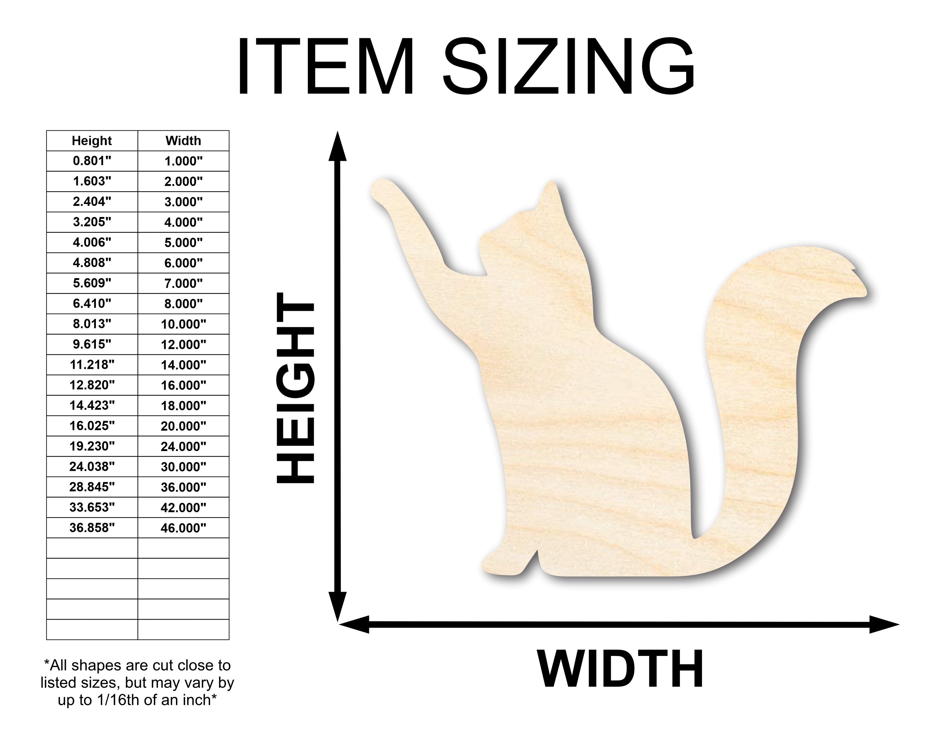 DIY Unfinished Sanded Wood Cat Shape Craft up to 36 Inches