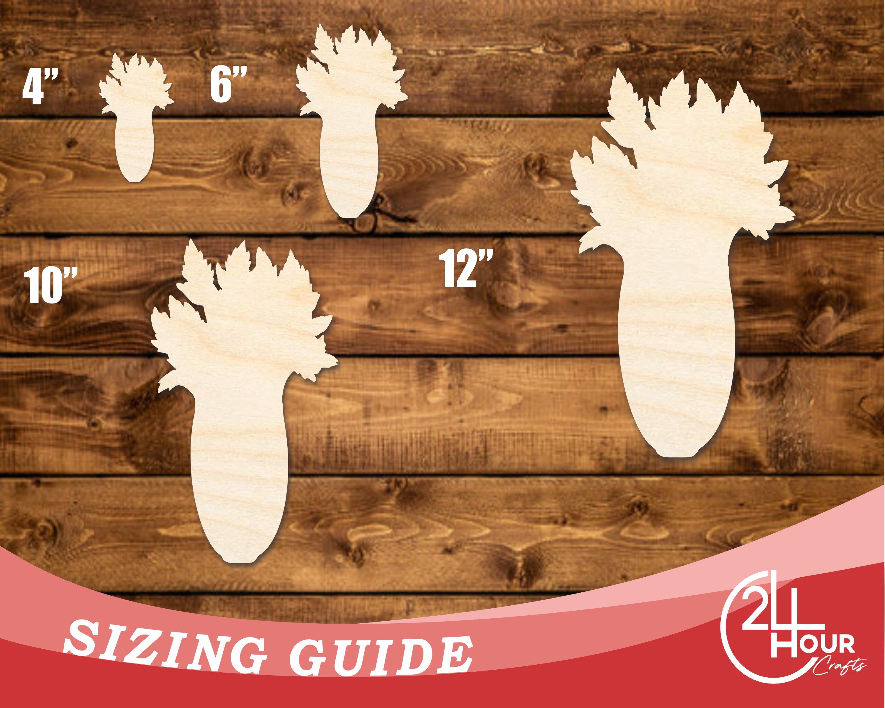 Unfinished Baltic Birch Wood Celery Shape DIY Craft Cutouts - Up to 46 Inches for Multiple DIY Projects
