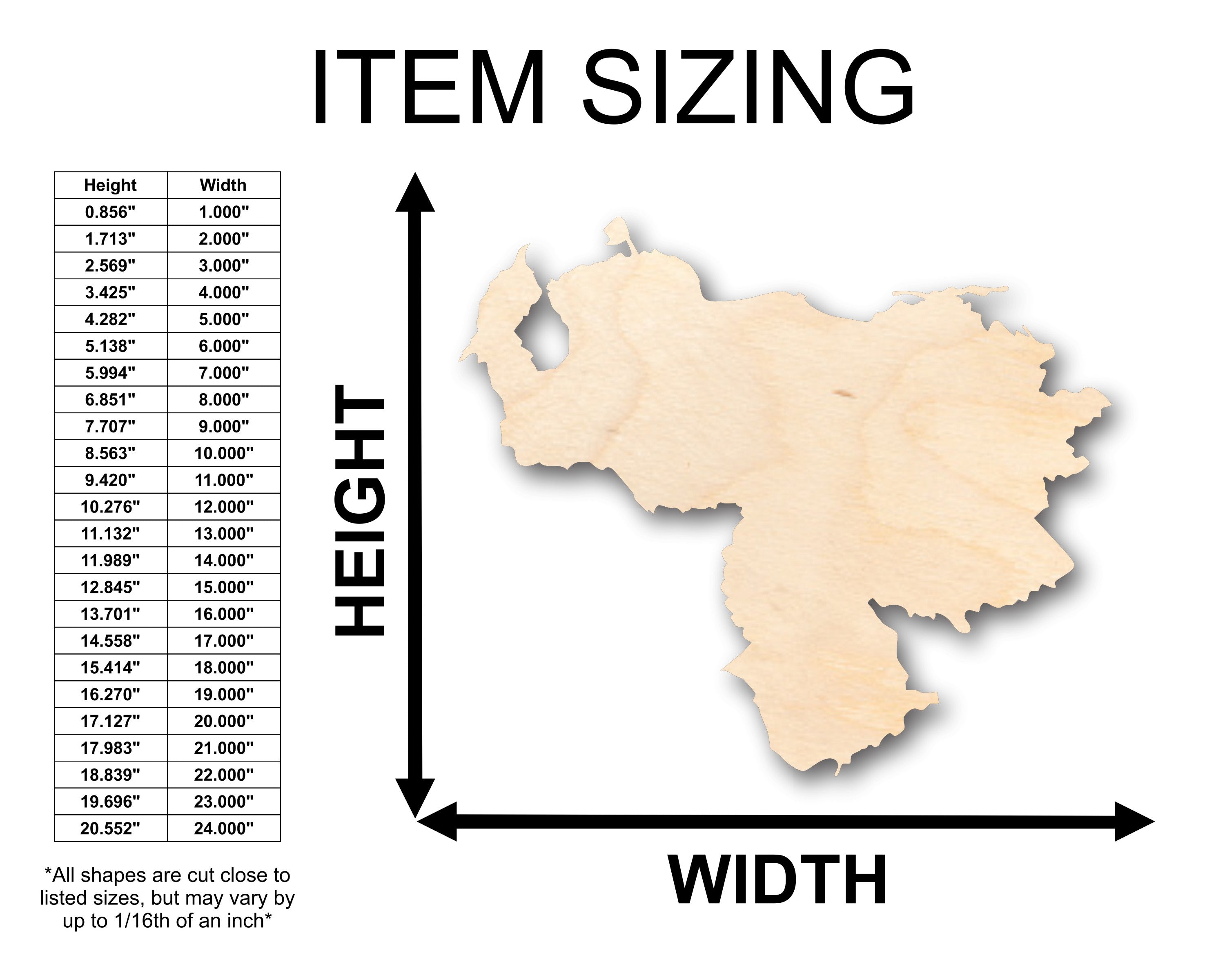 DIY Unfinished Wood Venezuela South America Country Shape - Up to 46 Crafts