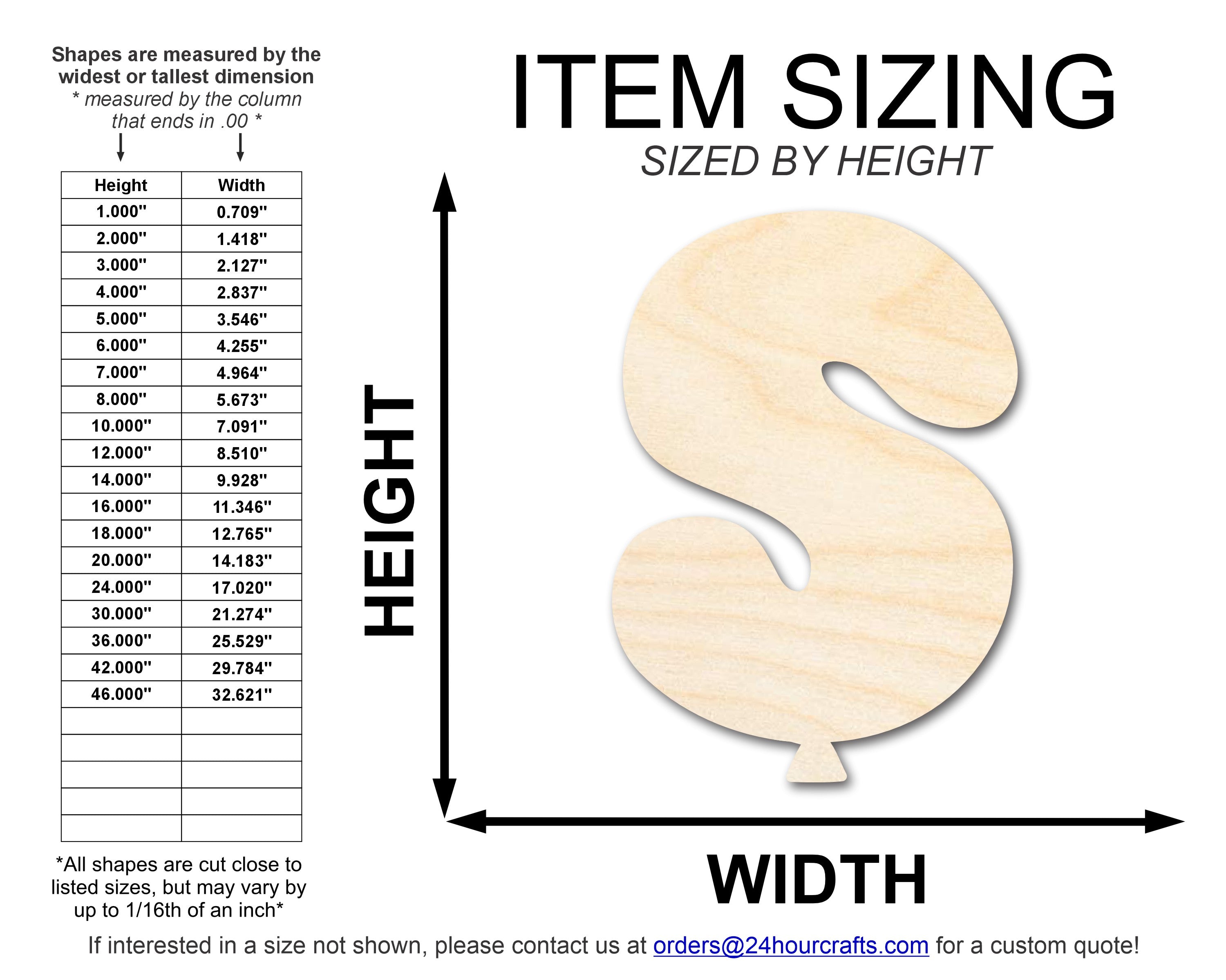 Unfinished Baltic Birch Wood Balloon Letter S Shape for Up to 46 DIY Crafts
