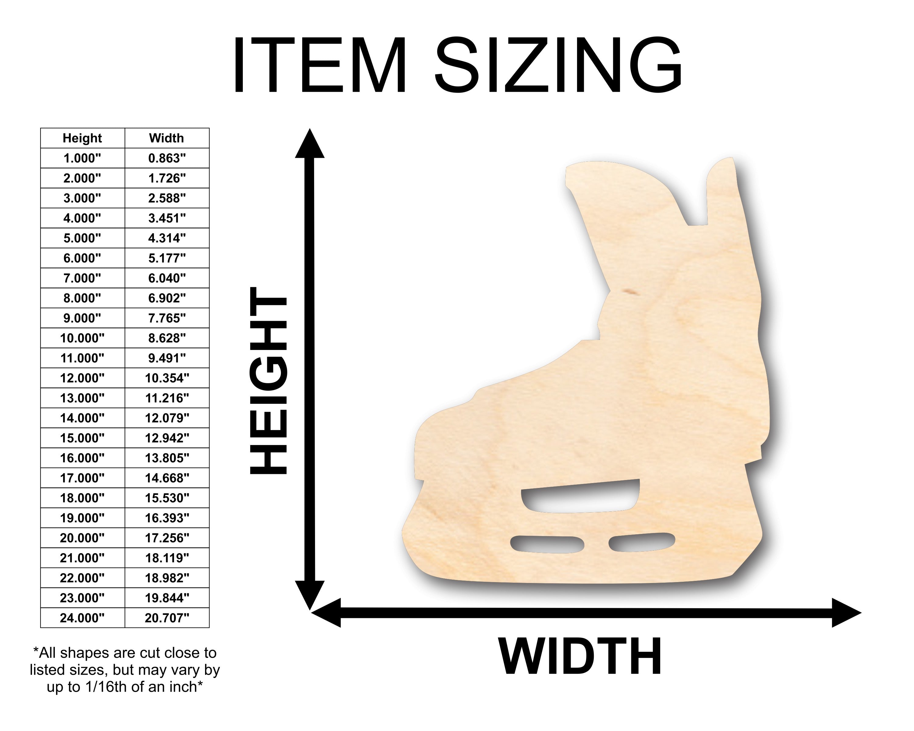 Unfinished Baltic Birch Wood Hockey Skate Shape for DIY Craft Projects - Available up to 46 Units