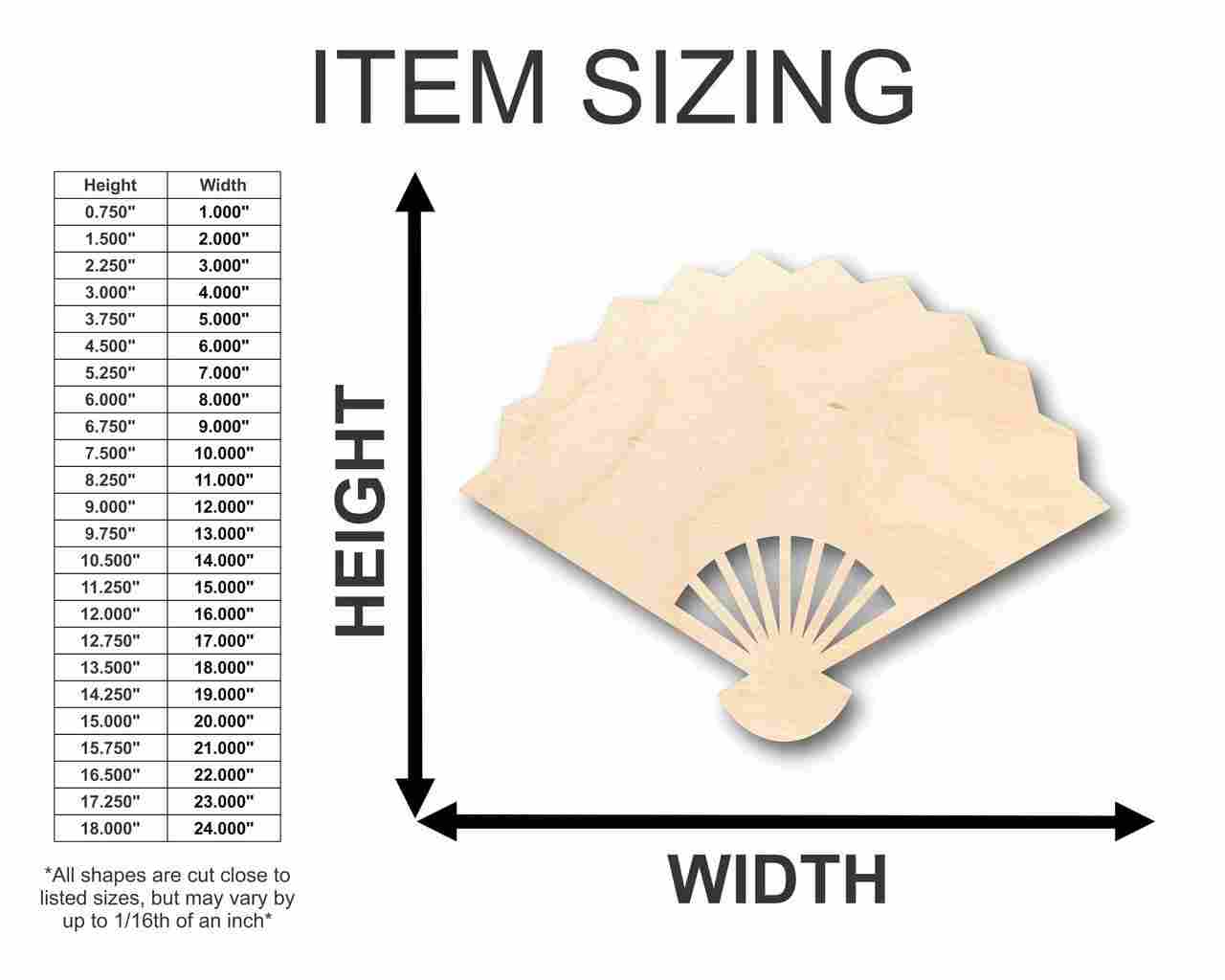 DIY Asian Unfinished Wood Fan Shape Crafts up to 46 Inches