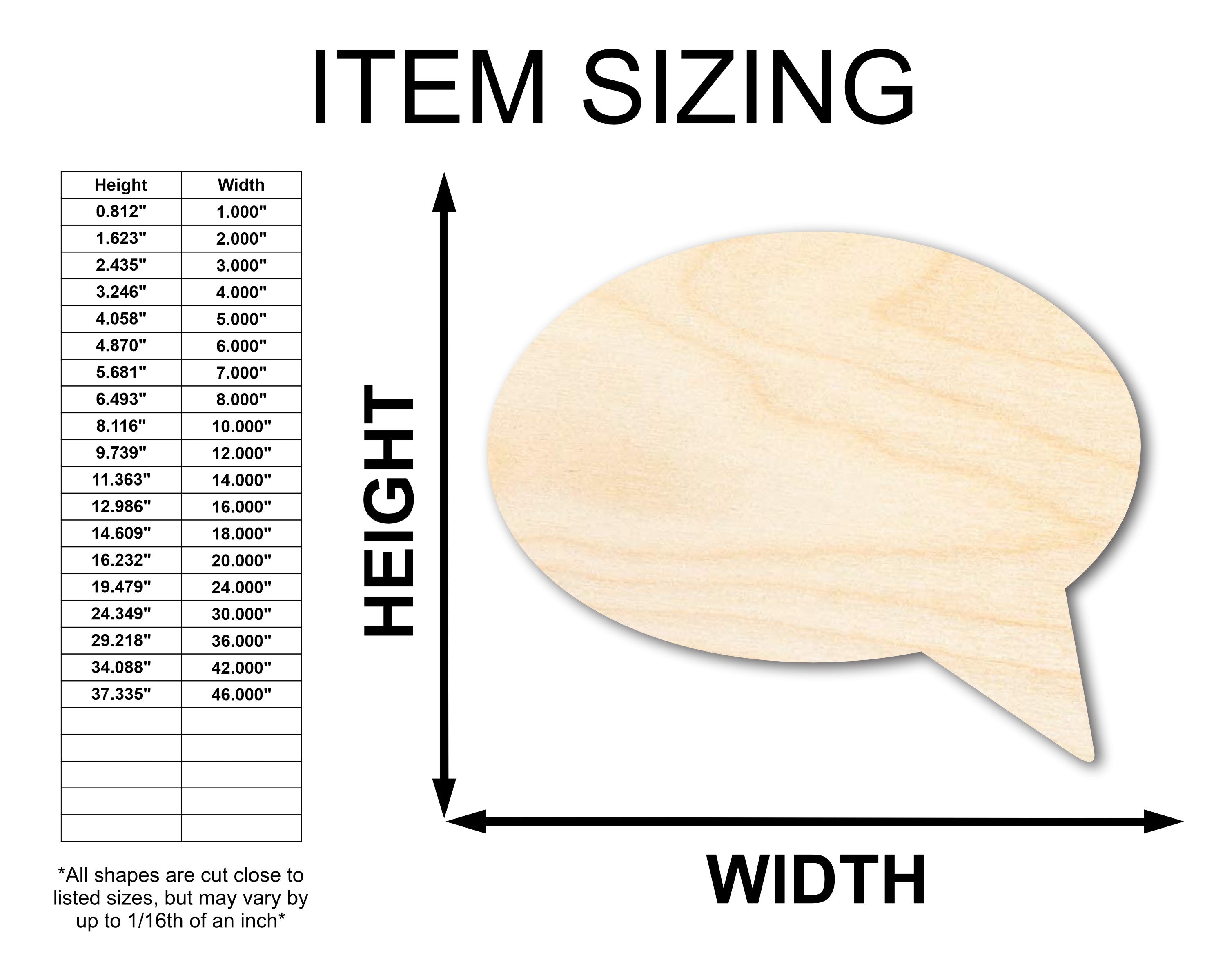 Unfinished DIY Craft Cutout in Wood Speech Bubble Shape, Sizes Up to 46 Inches